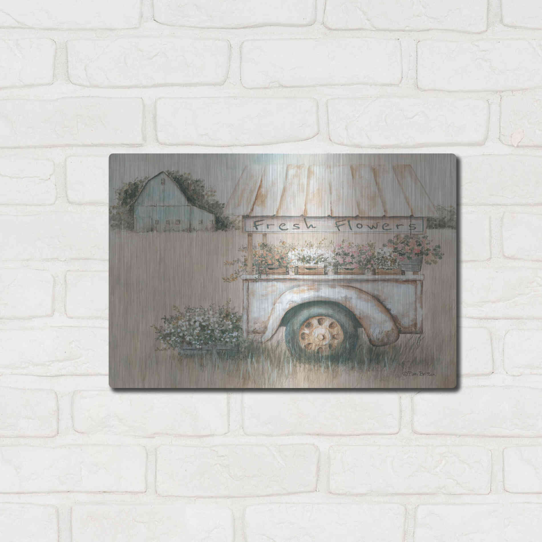 Luxe Metal Art 'Fresh Flowers for Sale' by Pam Britton, Metal Wall Art,16x12