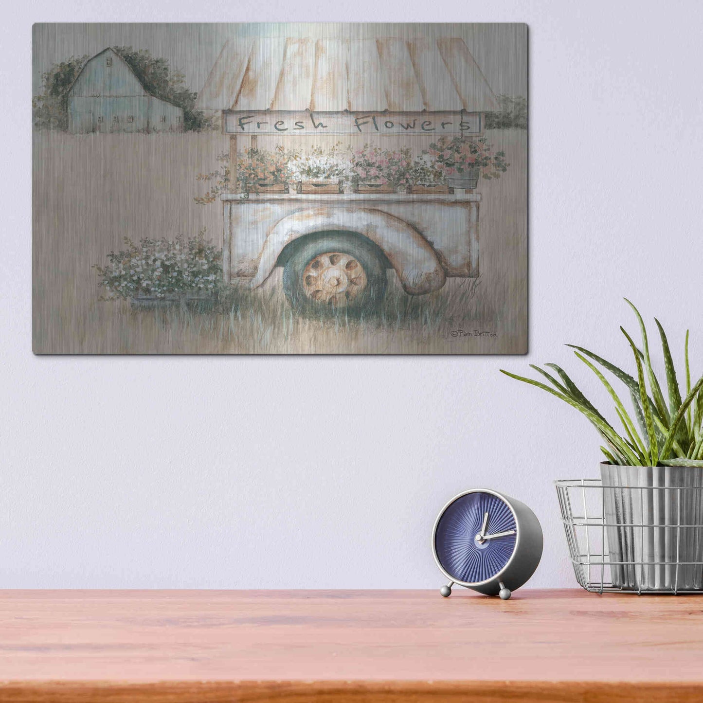 Luxe Metal Art 'Fresh Flowers for Sale' by Pam Britton, Metal Wall Art,16x12