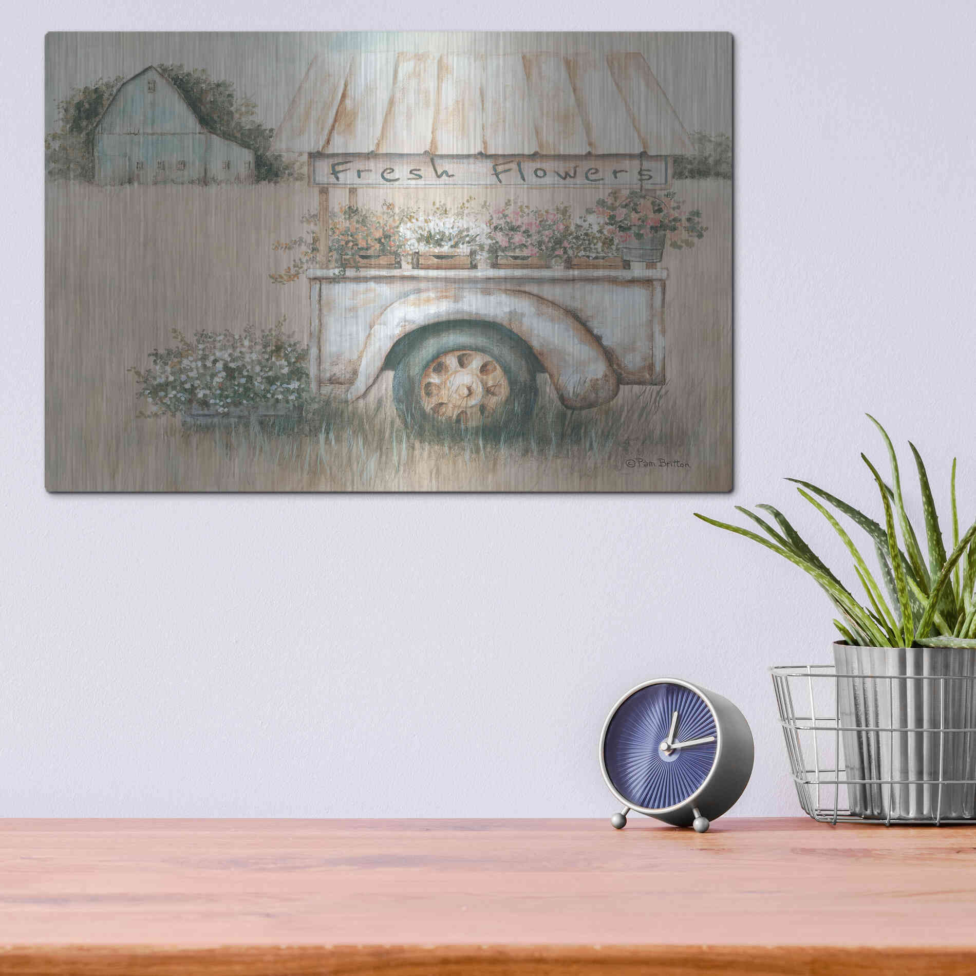 Luxe Metal Art 'Fresh Flowers for Sale' by Pam Britton, Metal Wall Art,16x12