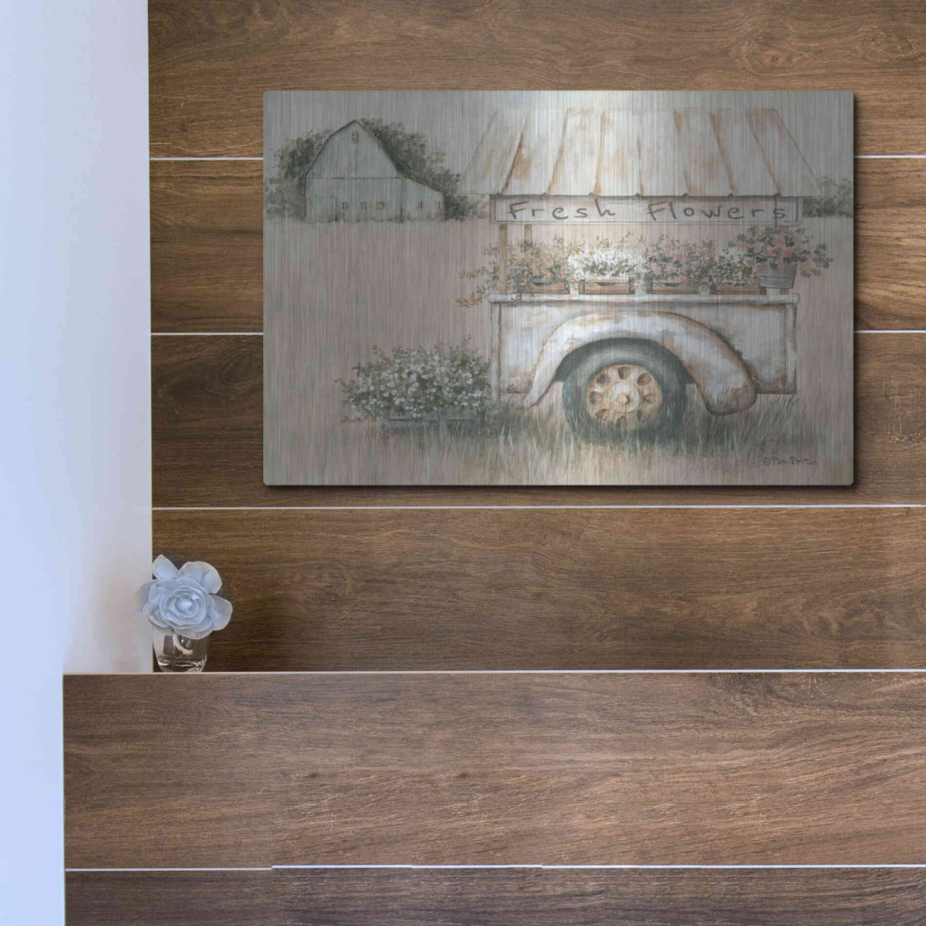 Luxe Metal Art 'Fresh Flowers for Sale' by Pam Britton, Metal Wall Art,16x12