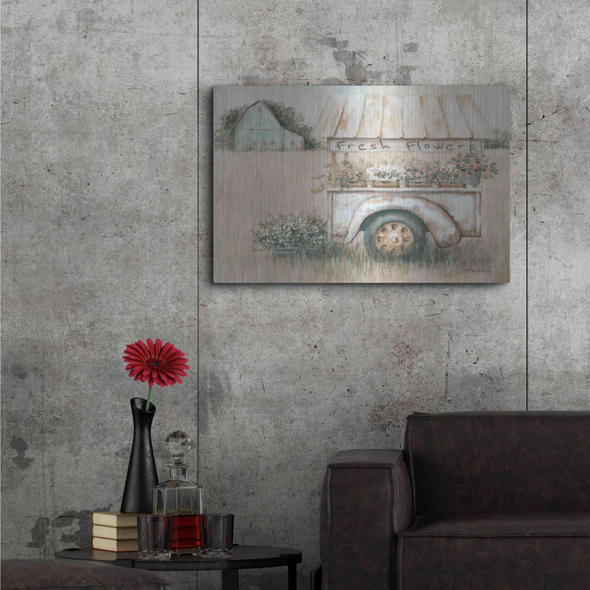 Luxe Metal Art 'Fresh Flowers for Sale' by Pam Britton, Metal Wall Art,36x24