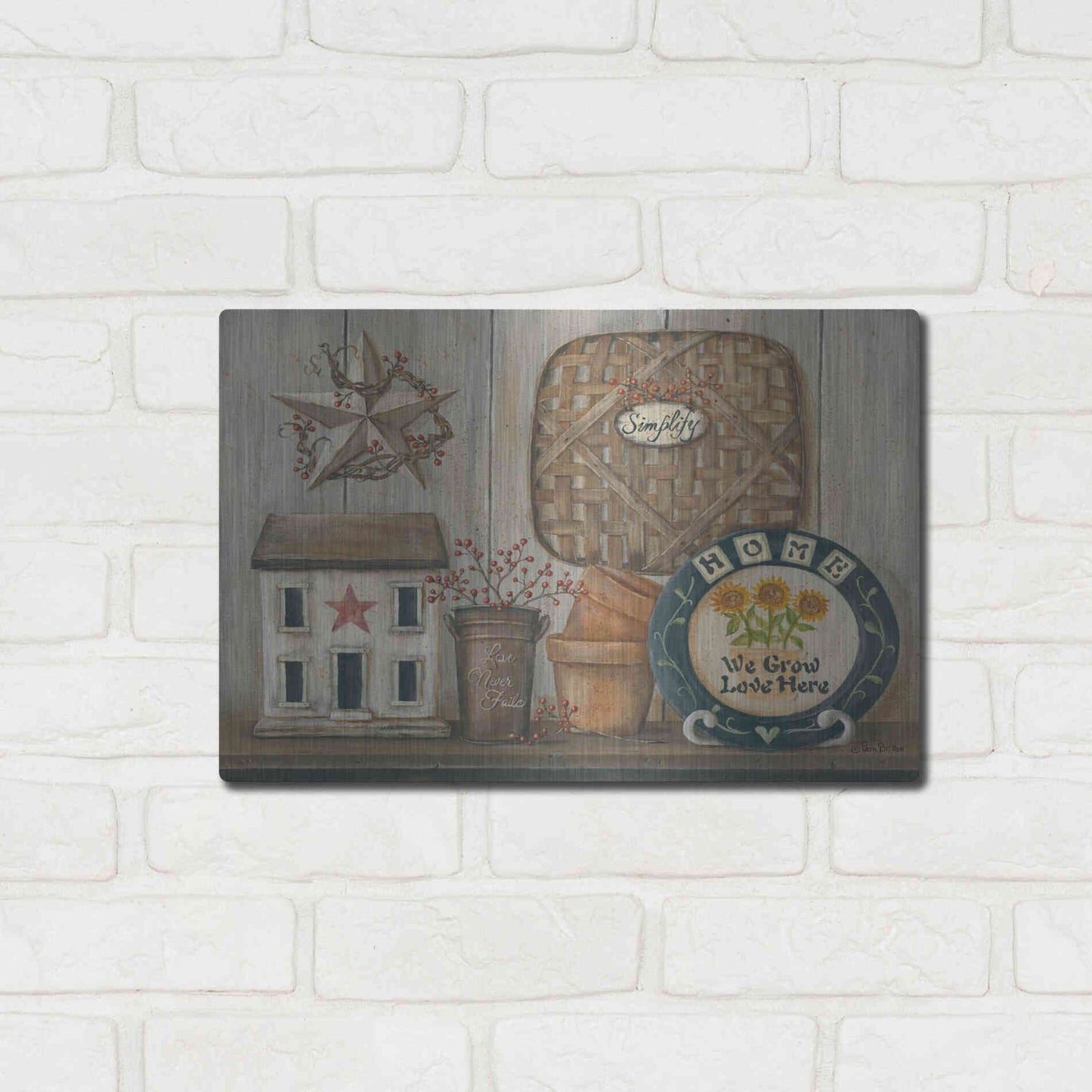 Luxe Metal Art 'Home Country Shelf' by Pam Britton, Metal Wall Art,16x12