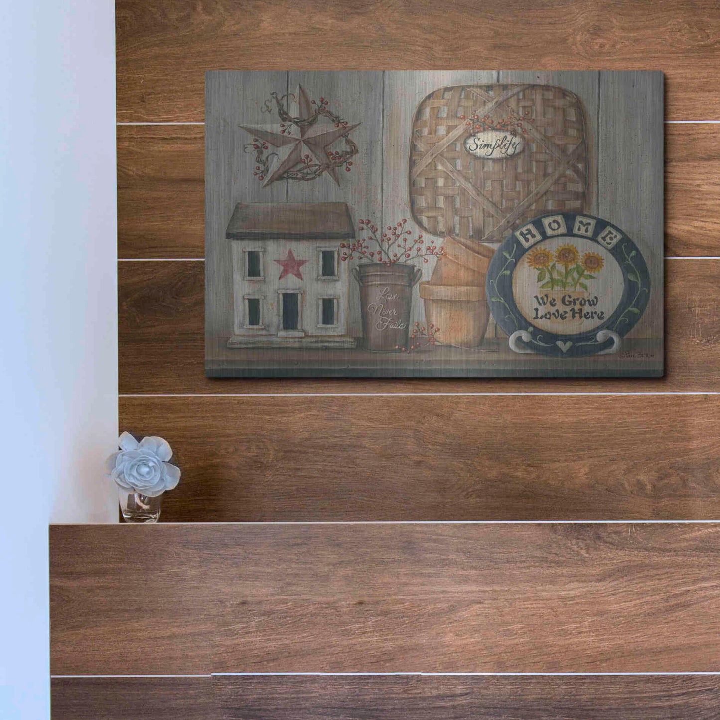 Luxe Metal Art 'Home Country Shelf' by Pam Britton, Metal Wall Art,16x12