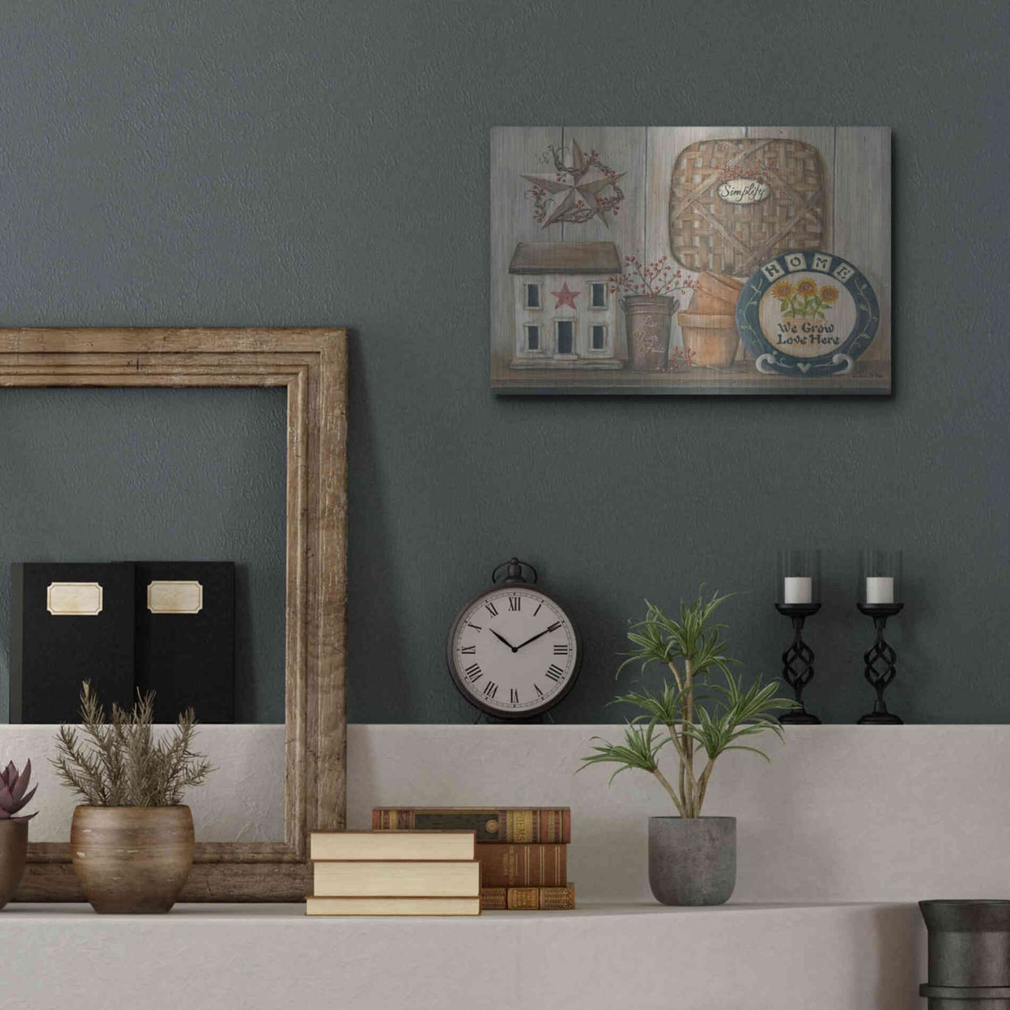 Luxe Metal Art 'Home Country Shelf' by Pam Britton, Metal Wall Art,16x12