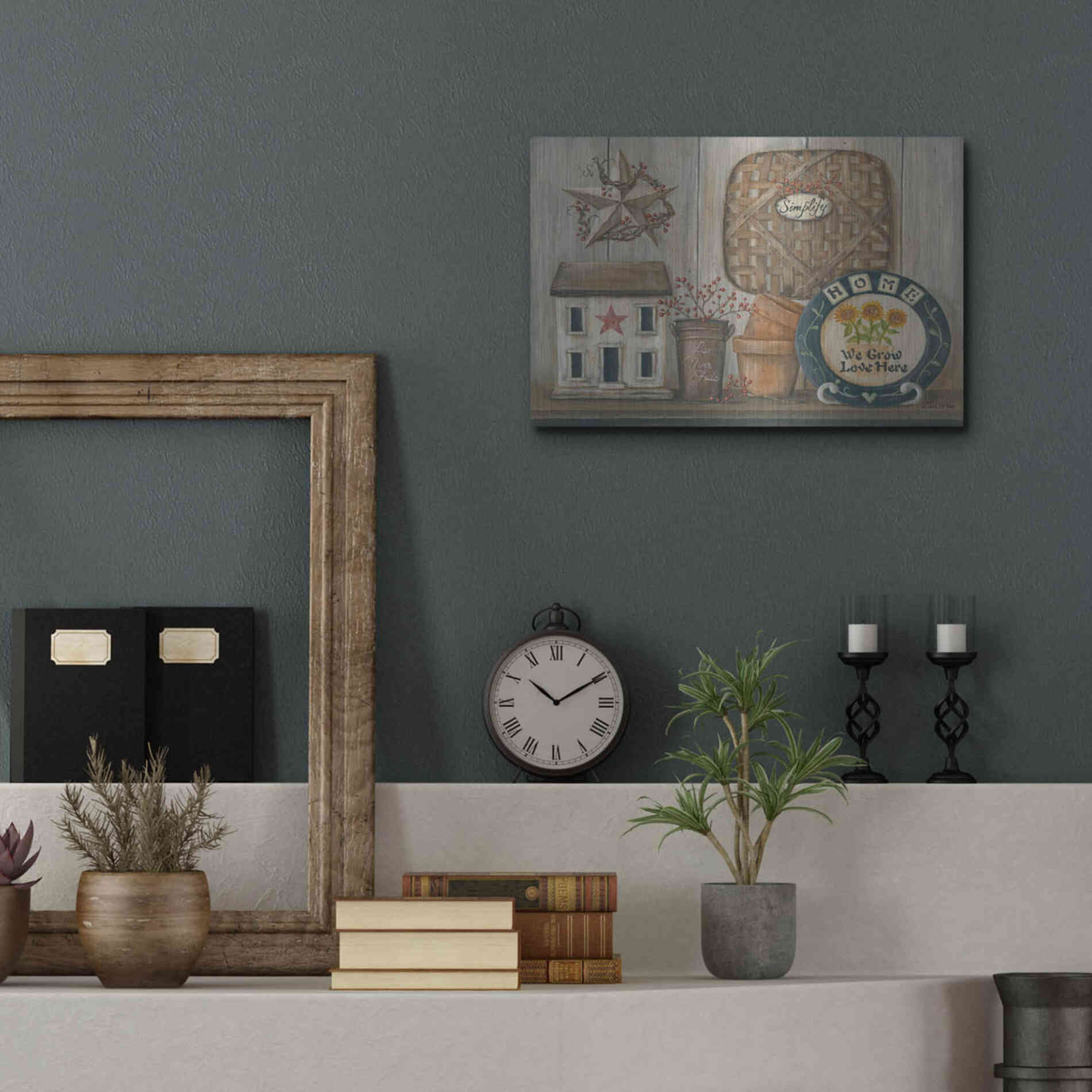 Luxe Metal Art 'Home Country Shelf' by Pam Britton, Metal Wall Art,16x12