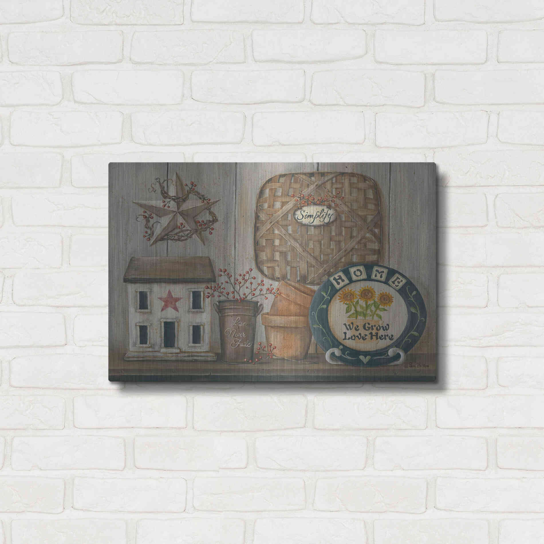 Luxe Metal Art 'Home Country Shelf' by Pam Britton, Metal Wall Art,24x16