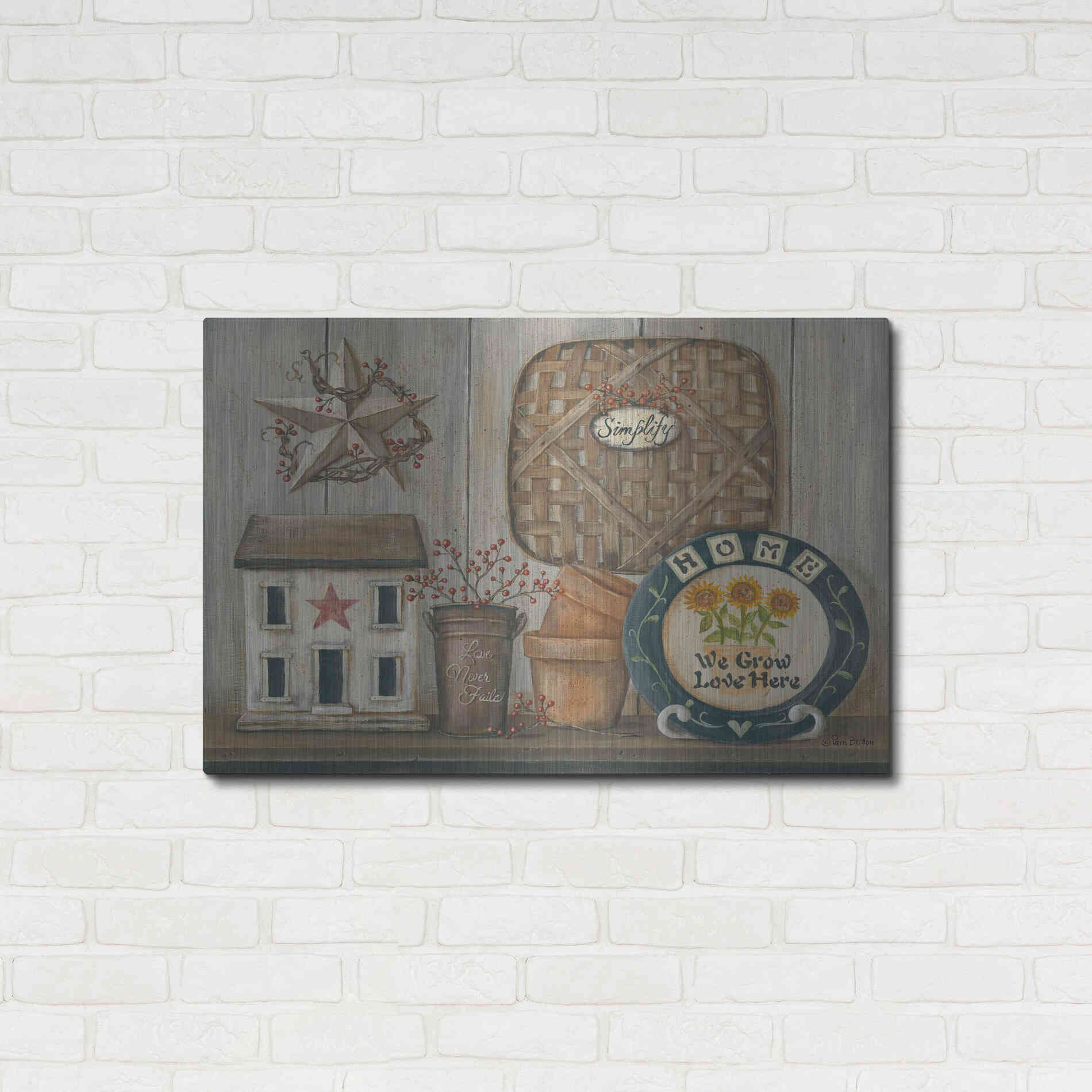 Luxe Metal Art 'Home Country Shelf' by Pam Britton, Metal Wall Art,36x24