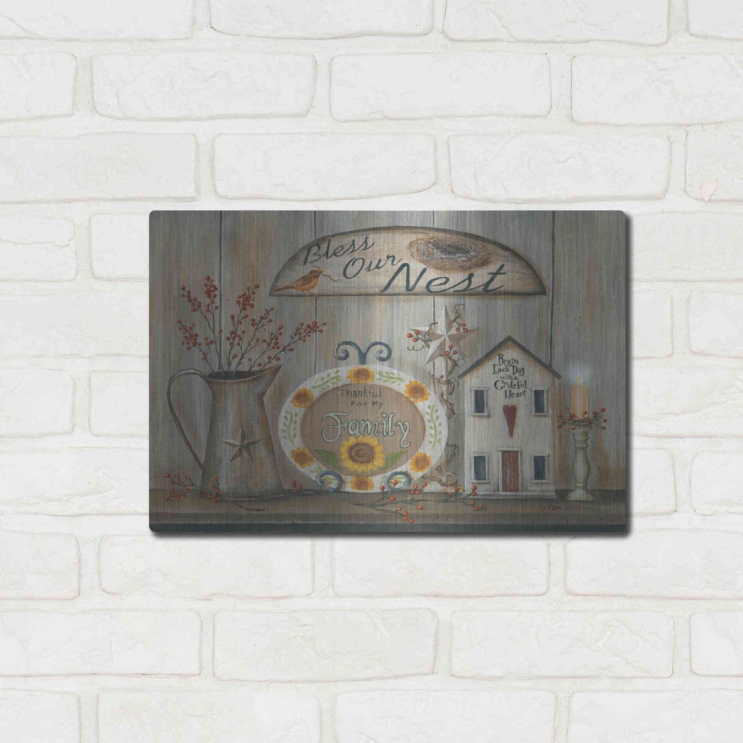 Luxe Metal Art 'Bless Our Nest Country Shelf' by Pam Britton, Metal Wall Art,16x12