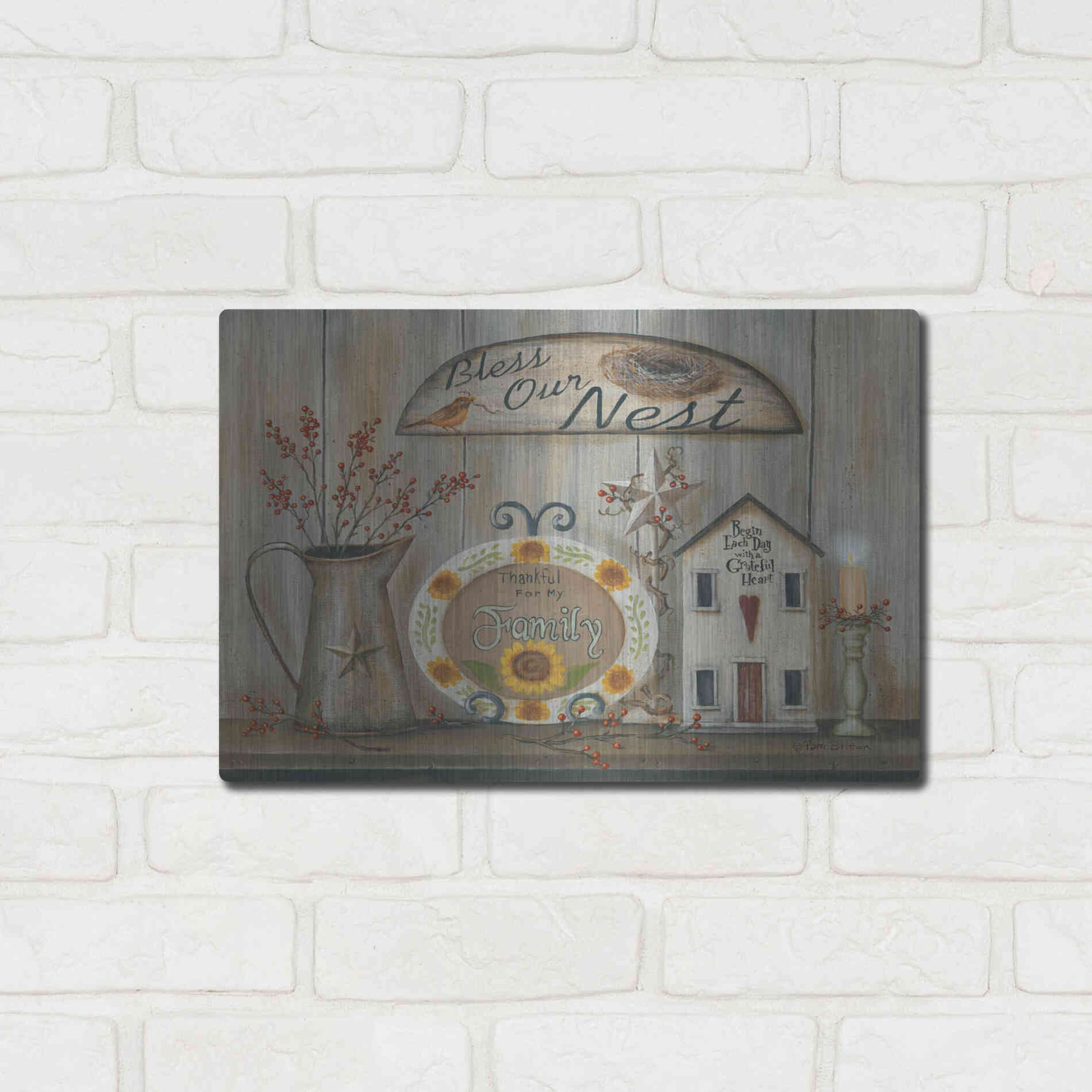Luxe Metal Art 'Bless Our Nest Country Shelf' by Pam Britton, Metal Wall Art,16x12