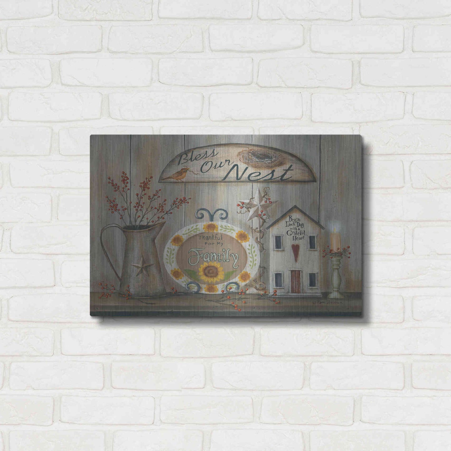 Luxe Metal Art 'Bless Our Nest Country Shelf' by Pam Britton, Metal Wall Art,24x16