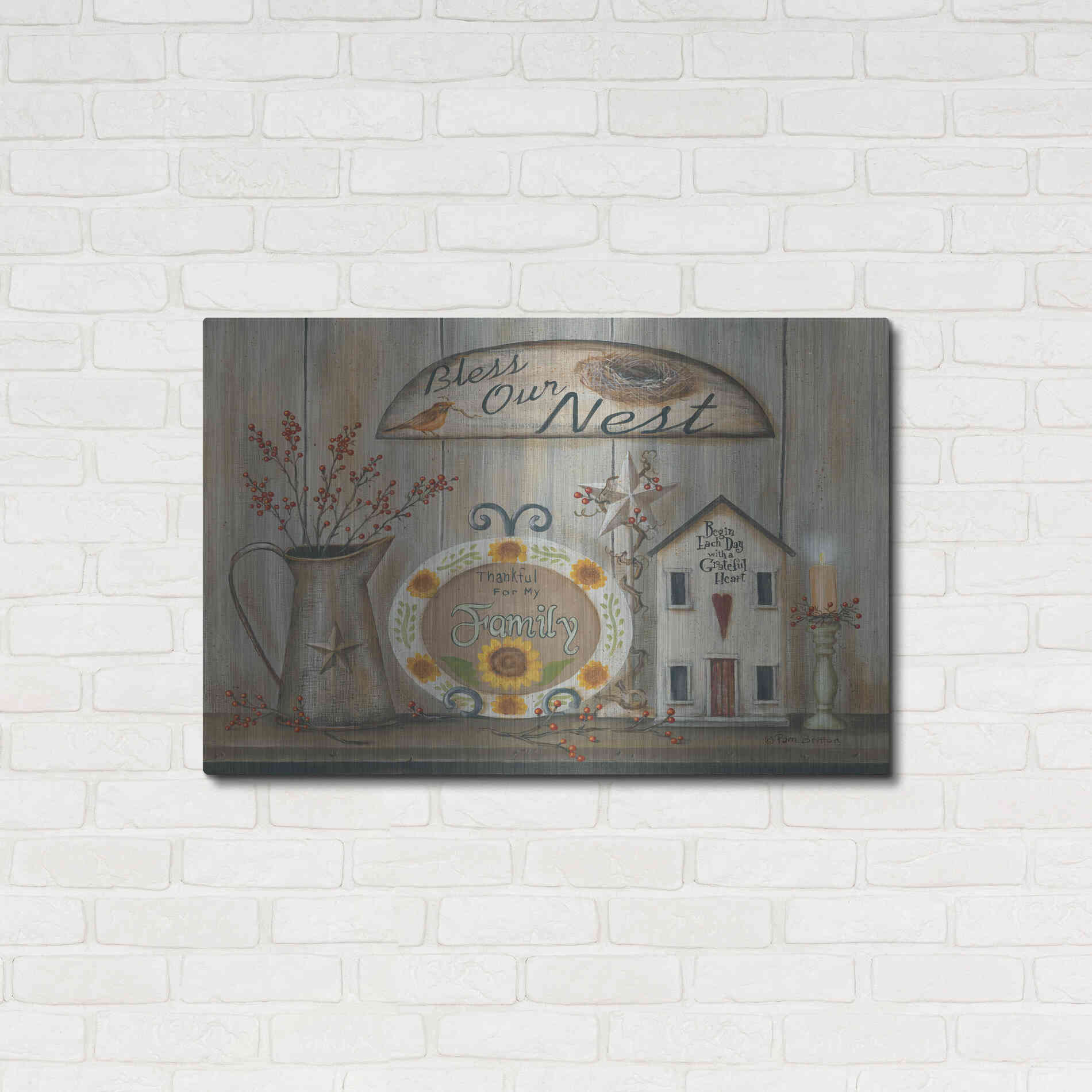 Luxe Metal Art 'Bless Our Nest Country Shelf' by Pam Britton, Metal Wall Art,36x24