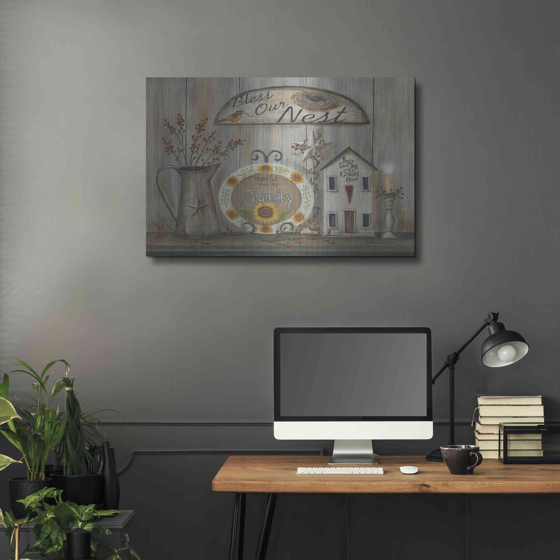 Luxe Metal Art 'Bless Our Nest Country Shelf' by Pam Britton, Metal Wall Art,36x24
