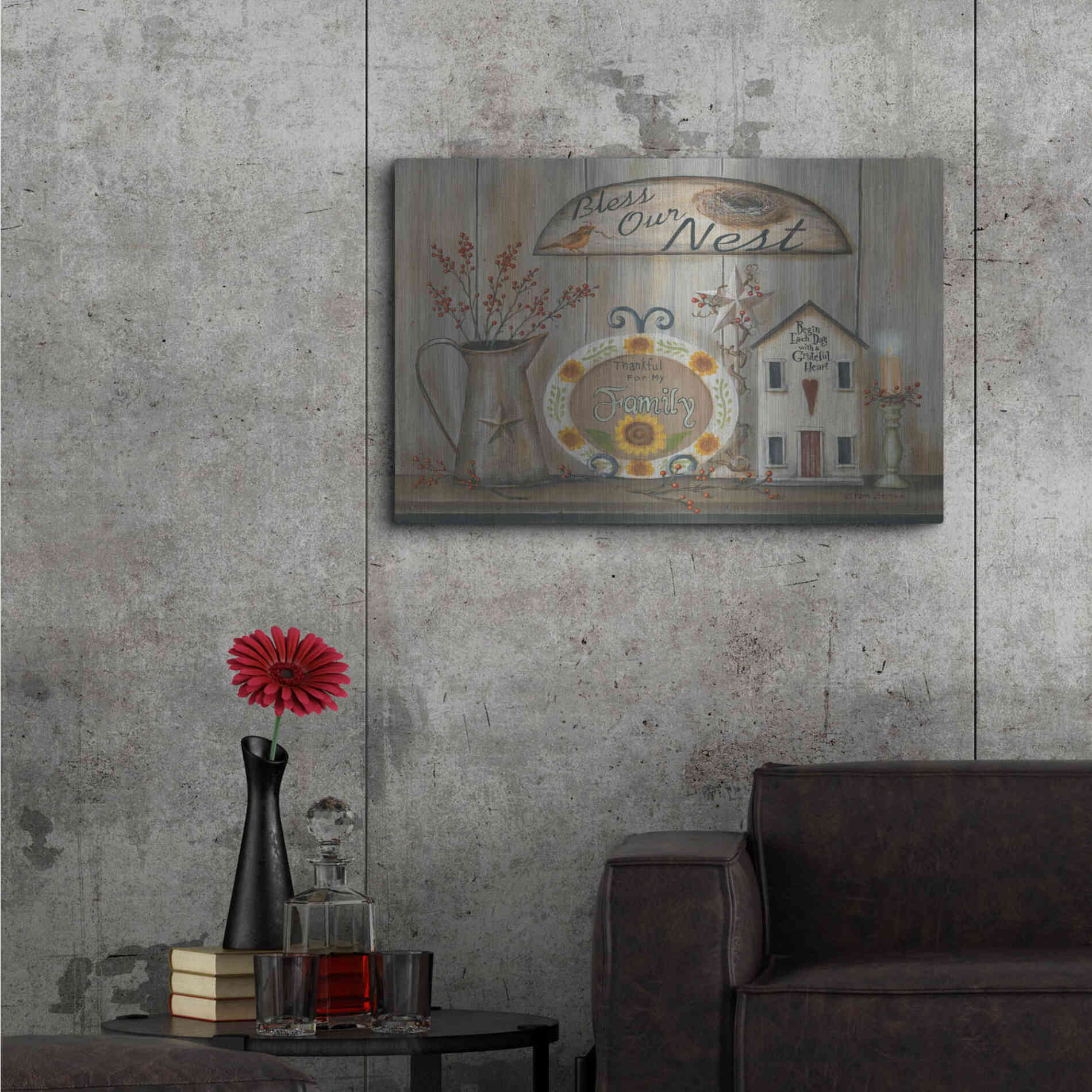 Luxe Metal Art 'Bless Our Nest Country Shelf' by Pam Britton, Metal Wall Art,36x24