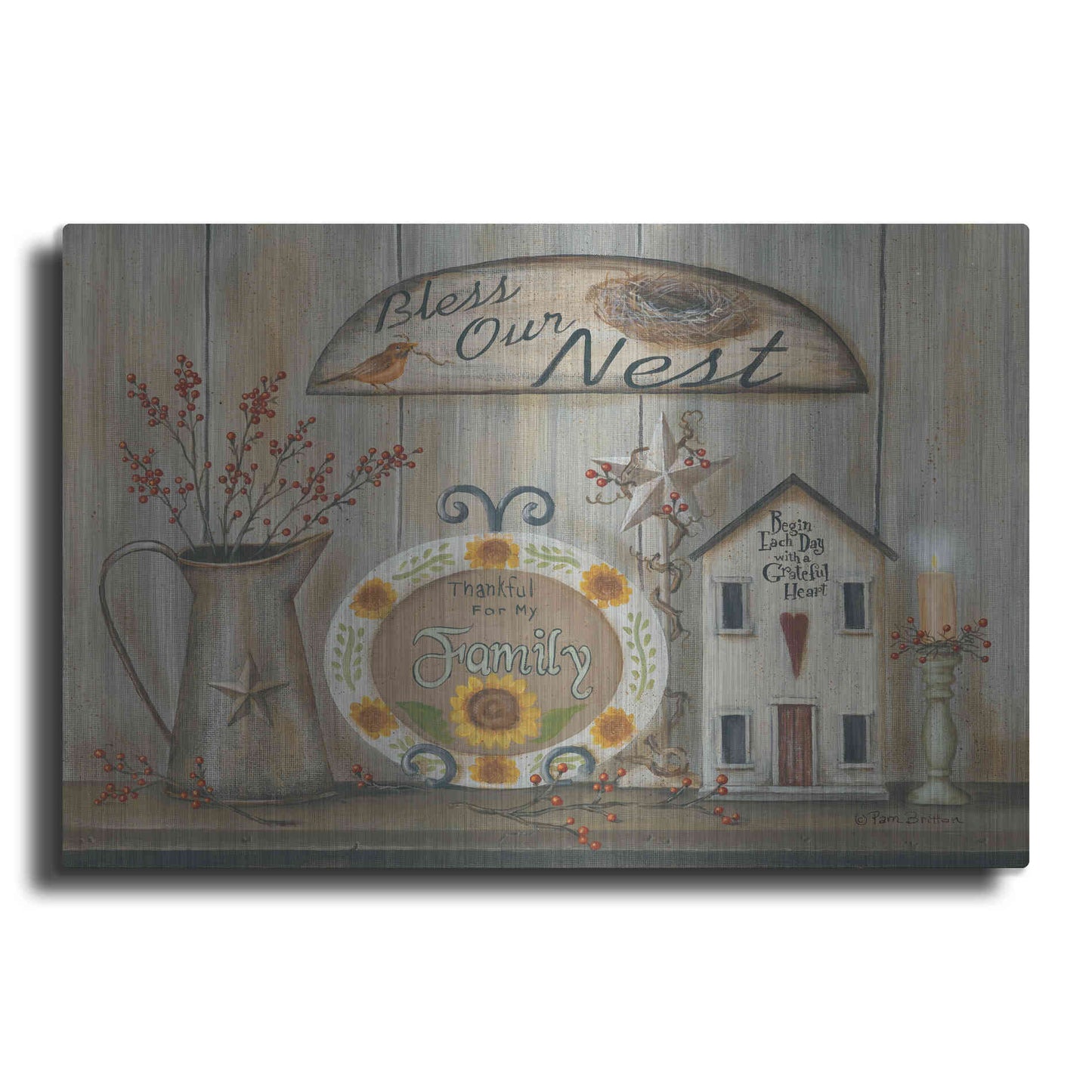 Luxe Metal Art 'Bless Our Nest Country Shelf' by Pam Britton, Metal Wall Art