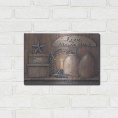 Luxe Metal Art 'Love Abides Here Shelf' by Pam Britton, Metal Wall Art,16x12