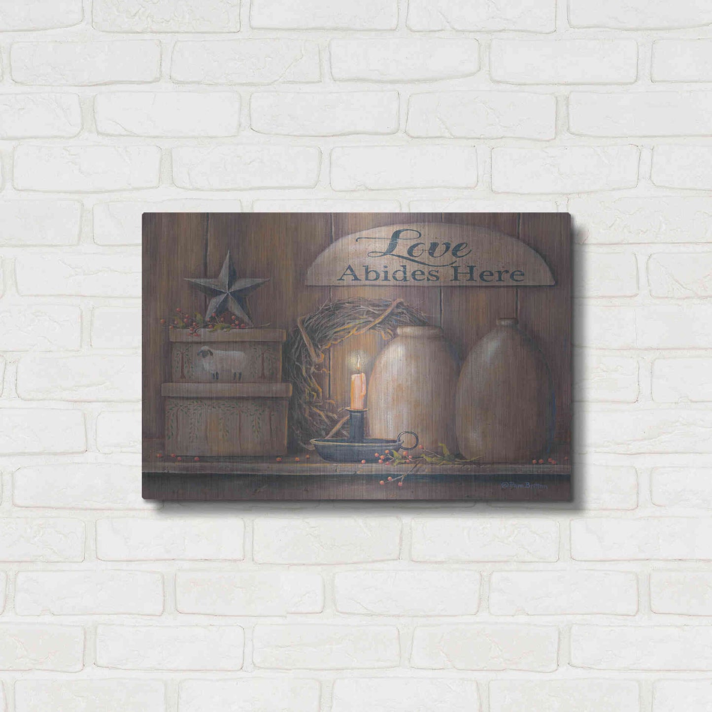 Luxe Metal Art 'Love Abides Here Shelf' by Pam Britton, Metal Wall Art,24x16