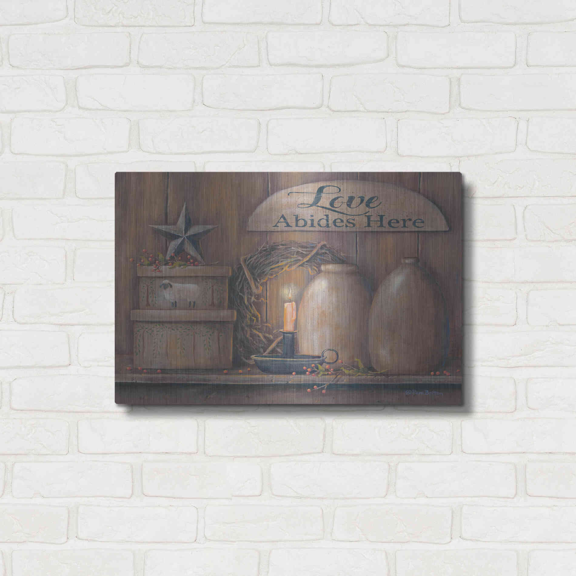 Luxe Metal Art 'Love Abides Here Shelf' by Pam Britton, Metal Wall Art,24x16
