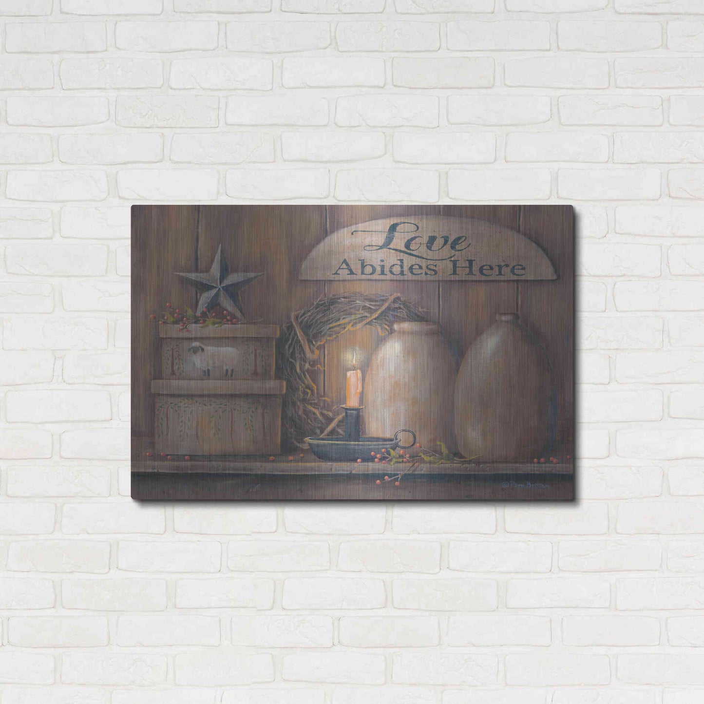 Luxe Metal Art 'Love Abides Here Shelf' by Pam Britton, Metal Wall Art,36x24