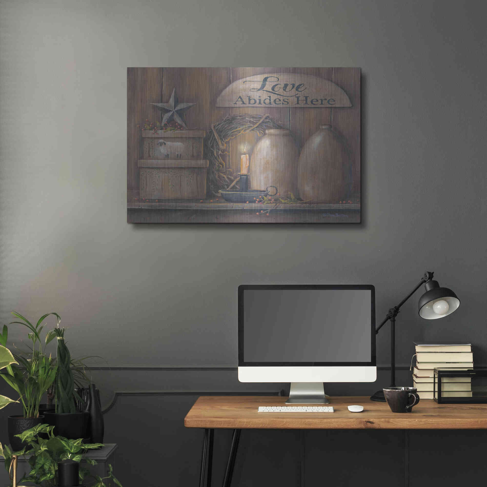 Luxe Metal Art 'Love Abides Here Shelf' by Pam Britton, Metal Wall Art,36x24