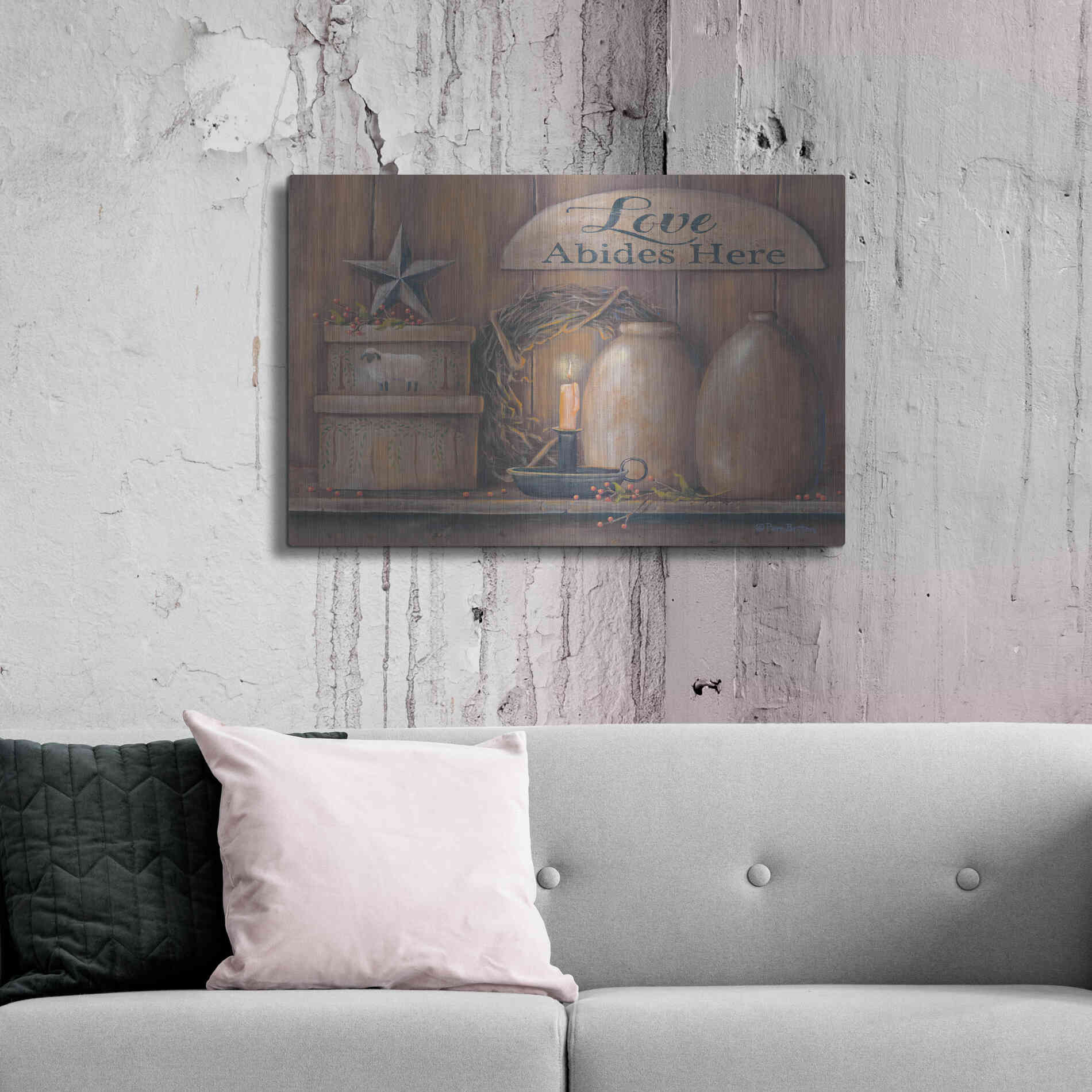 Luxe Metal Art 'Love Abides Here Shelf' by Pam Britton, Metal Wall Art,36x24