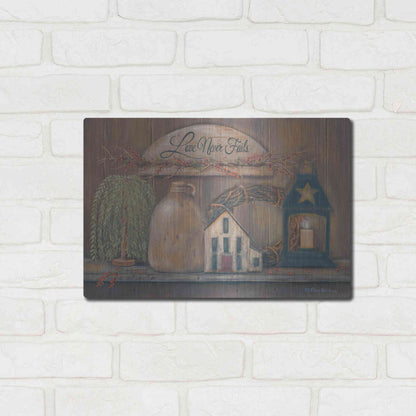 Luxe Metal Art 'Love Never Fails Shelf' by Pam Britton, Metal Wall Art,16x12