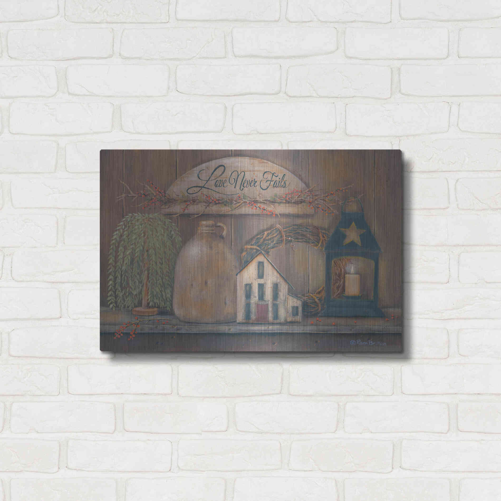 Luxe Metal Art 'Love Never Fails Shelf' by Pam Britton, Metal Wall Art,24x16