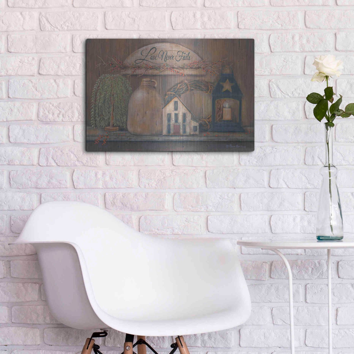 Luxe Metal Art 'Love Never Fails Shelf' by Pam Britton, Metal Wall Art,24x16