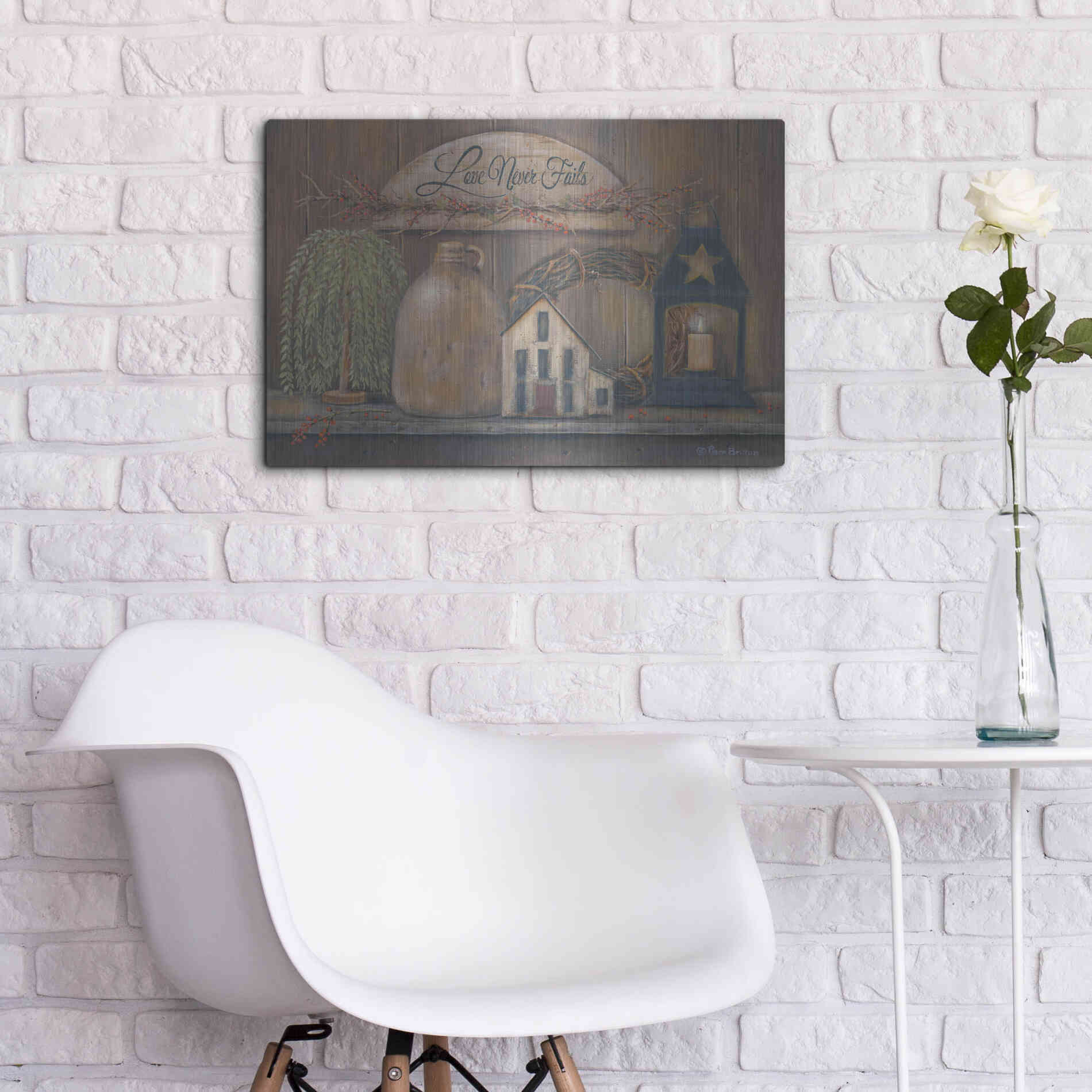 Luxe Metal Art 'Love Never Fails Shelf' by Pam Britton, Metal Wall Art,24x16