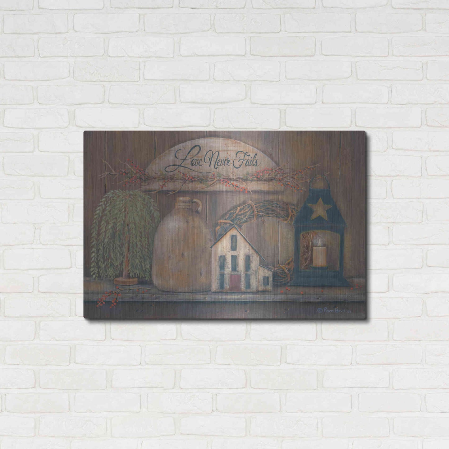 Luxe Metal Art 'Love Never Fails Shelf' by Pam Britton, Metal Wall Art,36x24