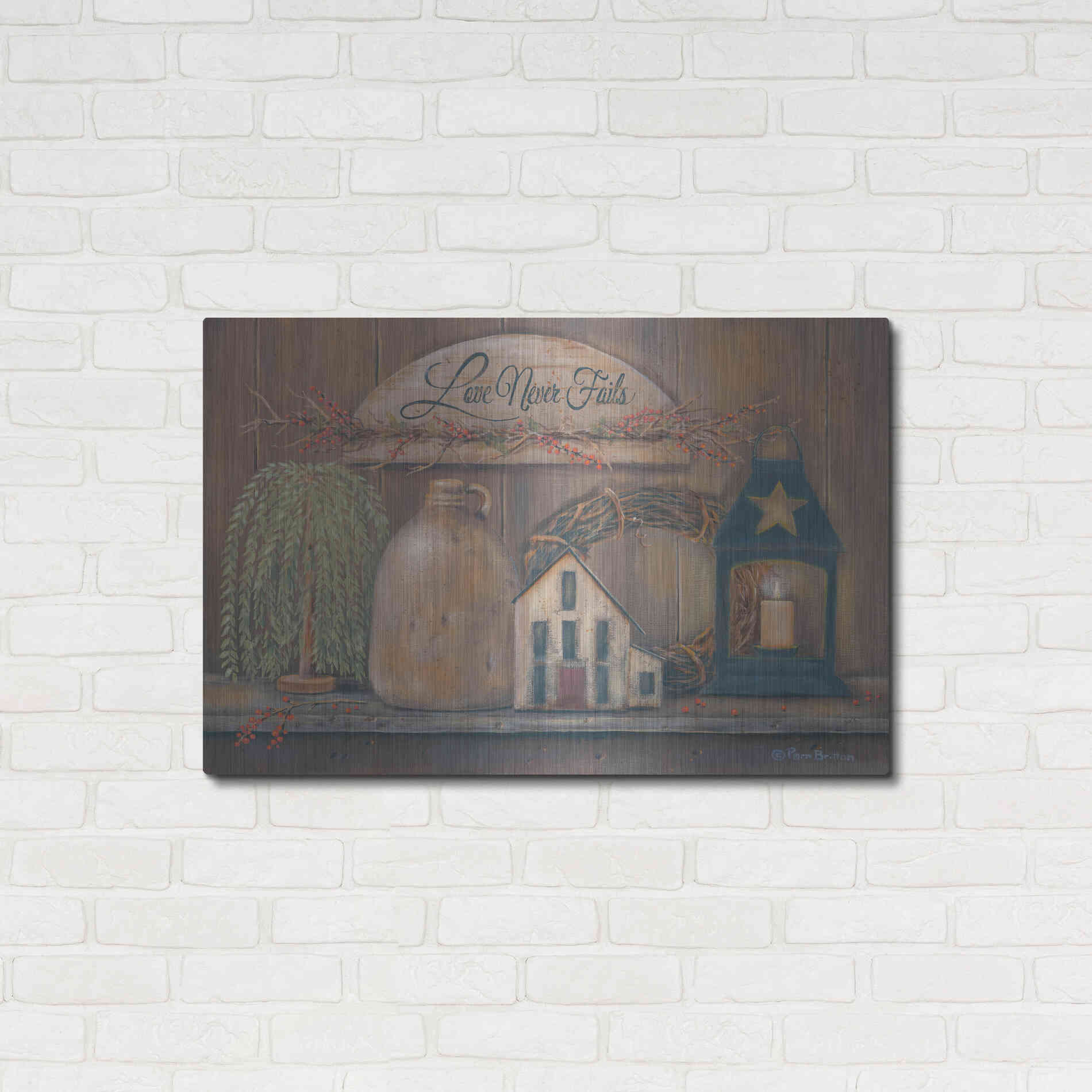 Luxe Metal Art 'Love Never Fails Shelf' by Pam Britton, Metal Wall Art,36x24