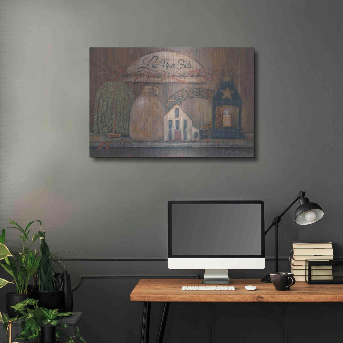 Luxe Metal Art 'Love Never Fails Shelf' by Pam Britton, Metal Wall Art,36x24