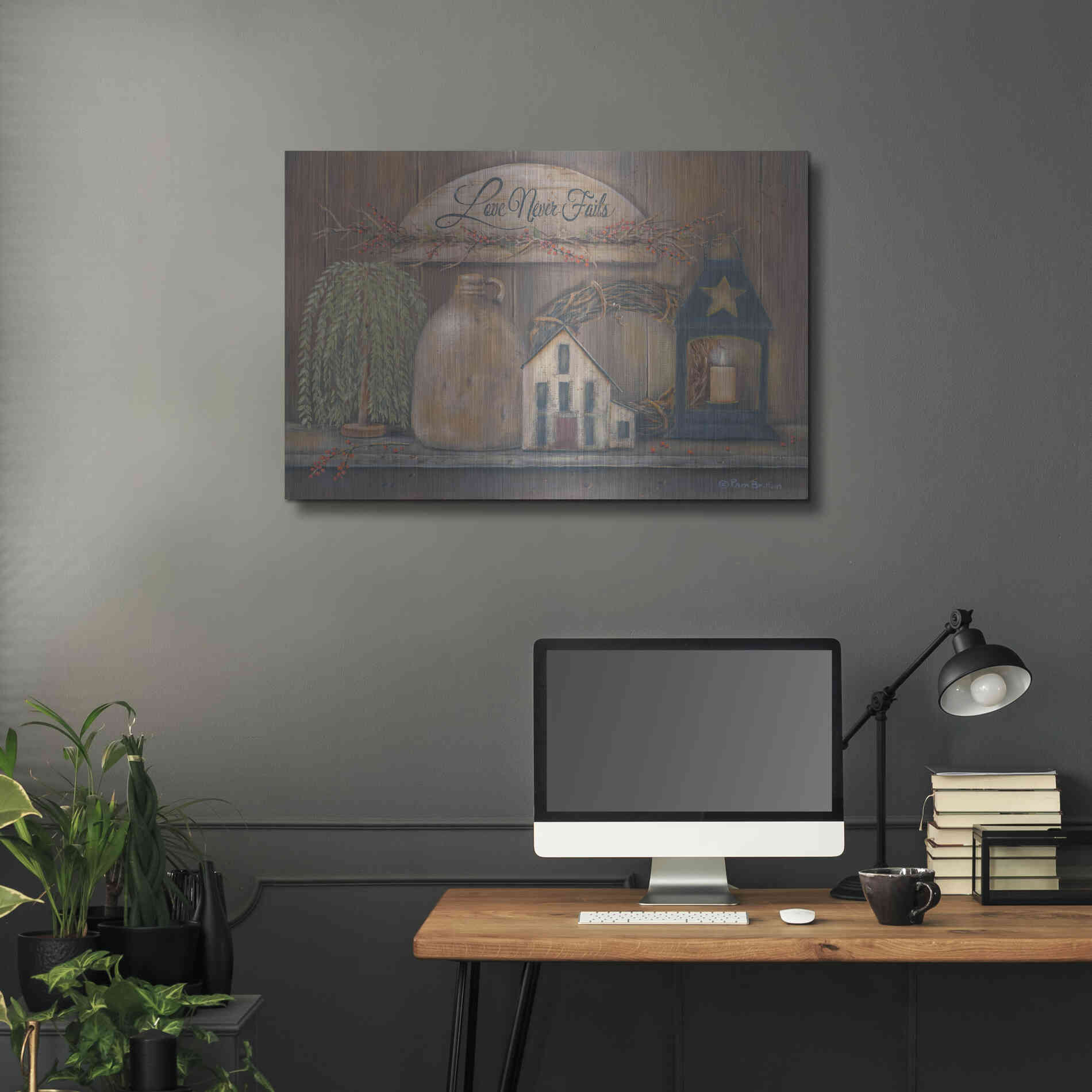 Luxe Metal Art 'Love Never Fails Shelf' by Pam Britton, Metal Wall Art,36x24