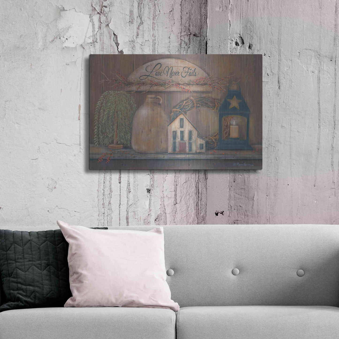Luxe Metal Art 'Love Never Fails Shelf' by Pam Britton, Metal Wall Art,36x24