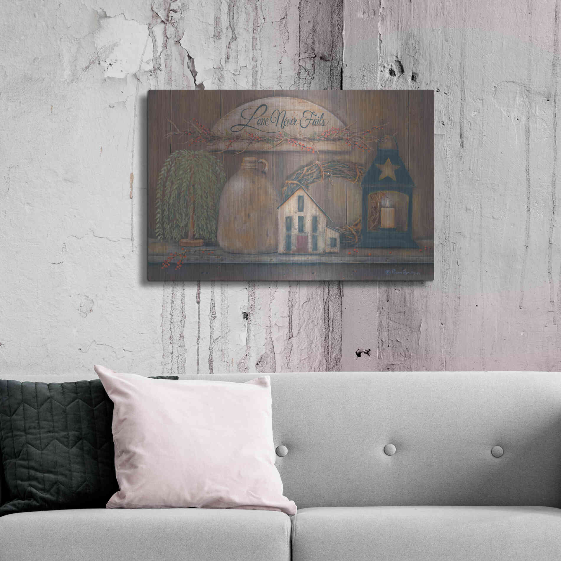 Luxe Metal Art 'Love Never Fails Shelf' by Pam Britton, Metal Wall Art,36x24