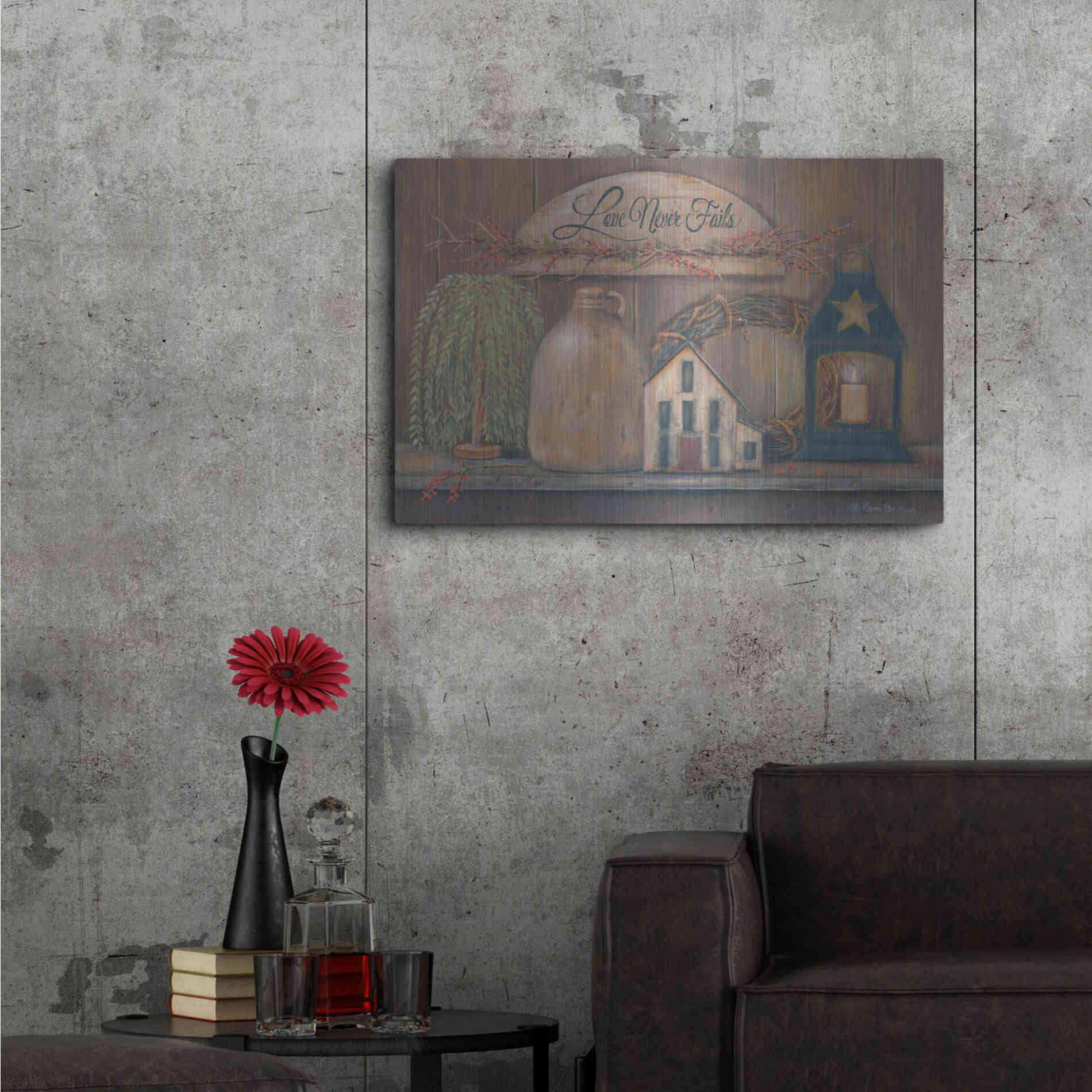 Luxe Metal Art 'Love Never Fails Shelf' by Pam Britton, Metal Wall Art,36x24