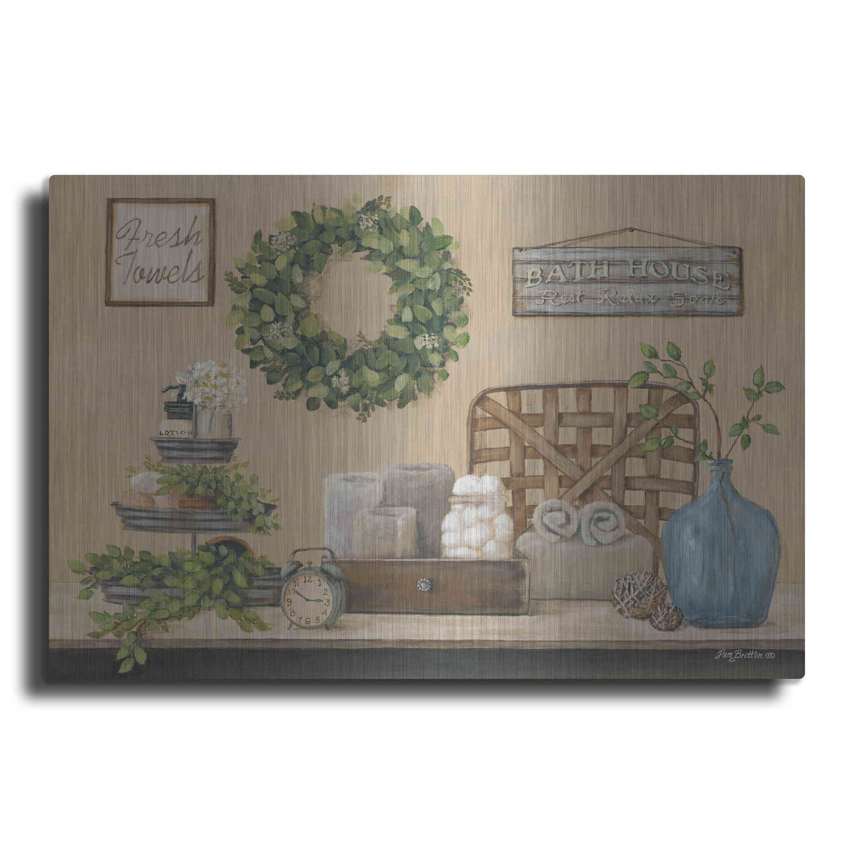Luxe Metal Art 'Farmhouse Bath I' by Pam Britton, Metal Wall Art
