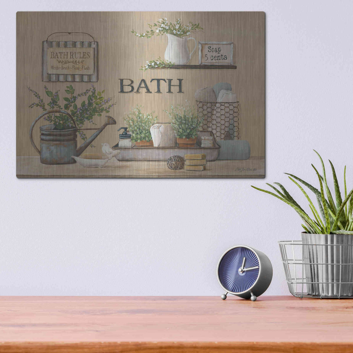 Luxe Metal Art 'Farmhouse Bath II' by Pam Britton, Metal Wall Art,16x12