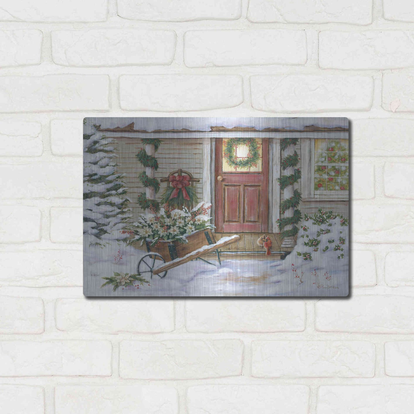 Luxe Metal Art 'Holiday Porch' by Pam Britton, Metal Wall Art,16x12
