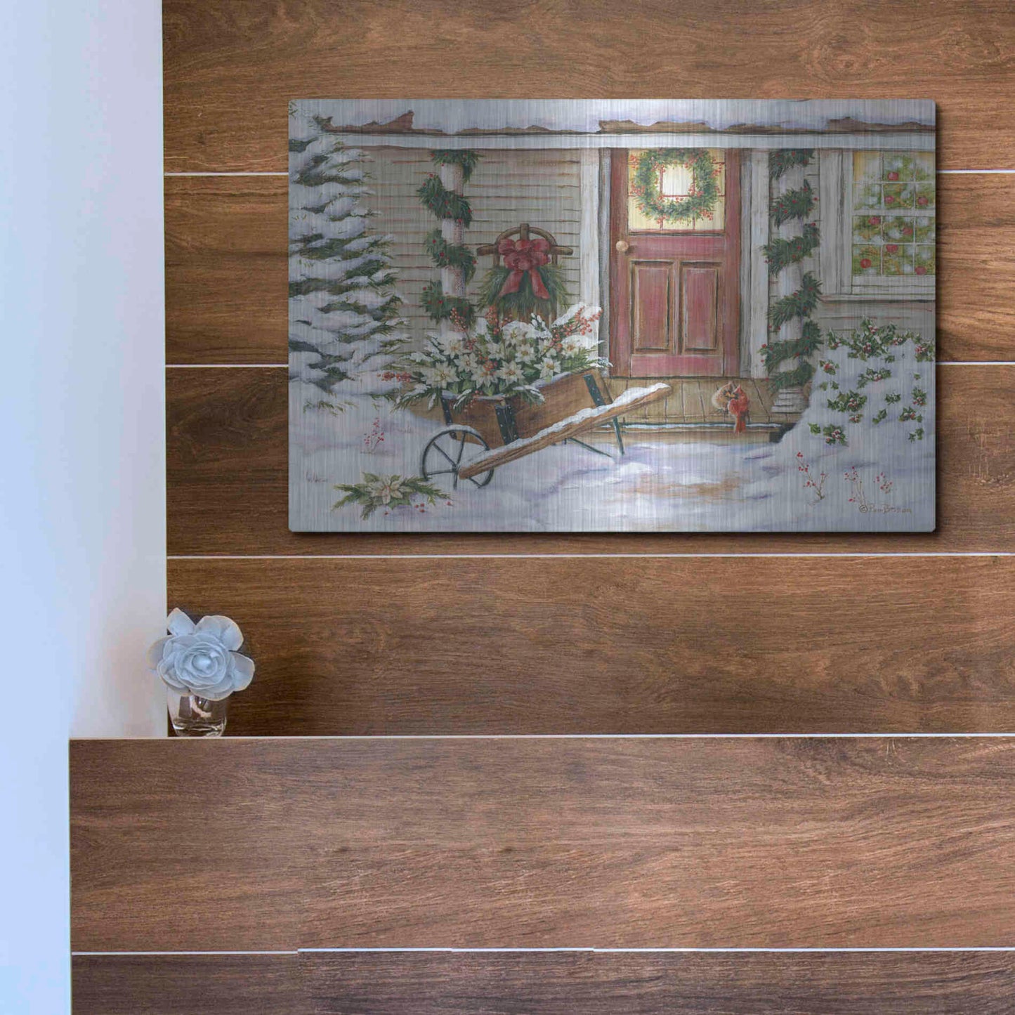 Luxe Metal Art 'Holiday Porch' by Pam Britton, Metal Wall Art,16x12
