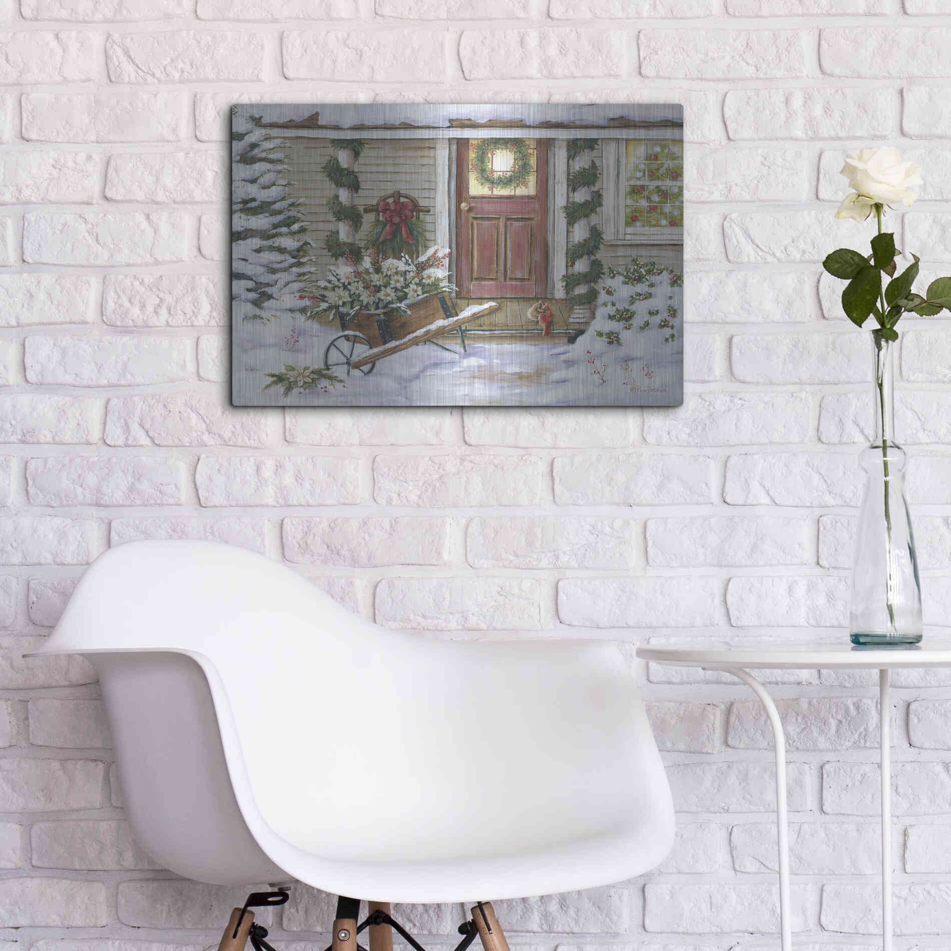 Luxe Metal Art 'Holiday Porch' by Pam Britton, Metal Wall Art,24x16