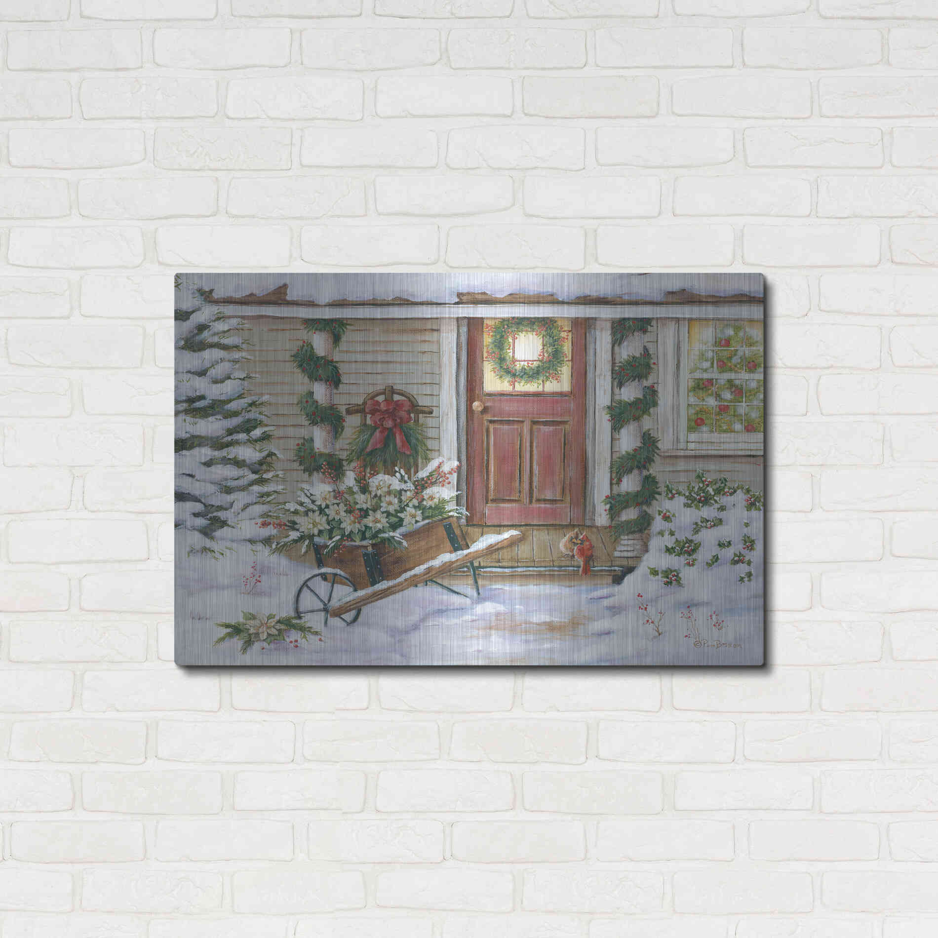 Luxe Metal Art 'Holiday Porch' by Pam Britton, Metal Wall Art,36x24