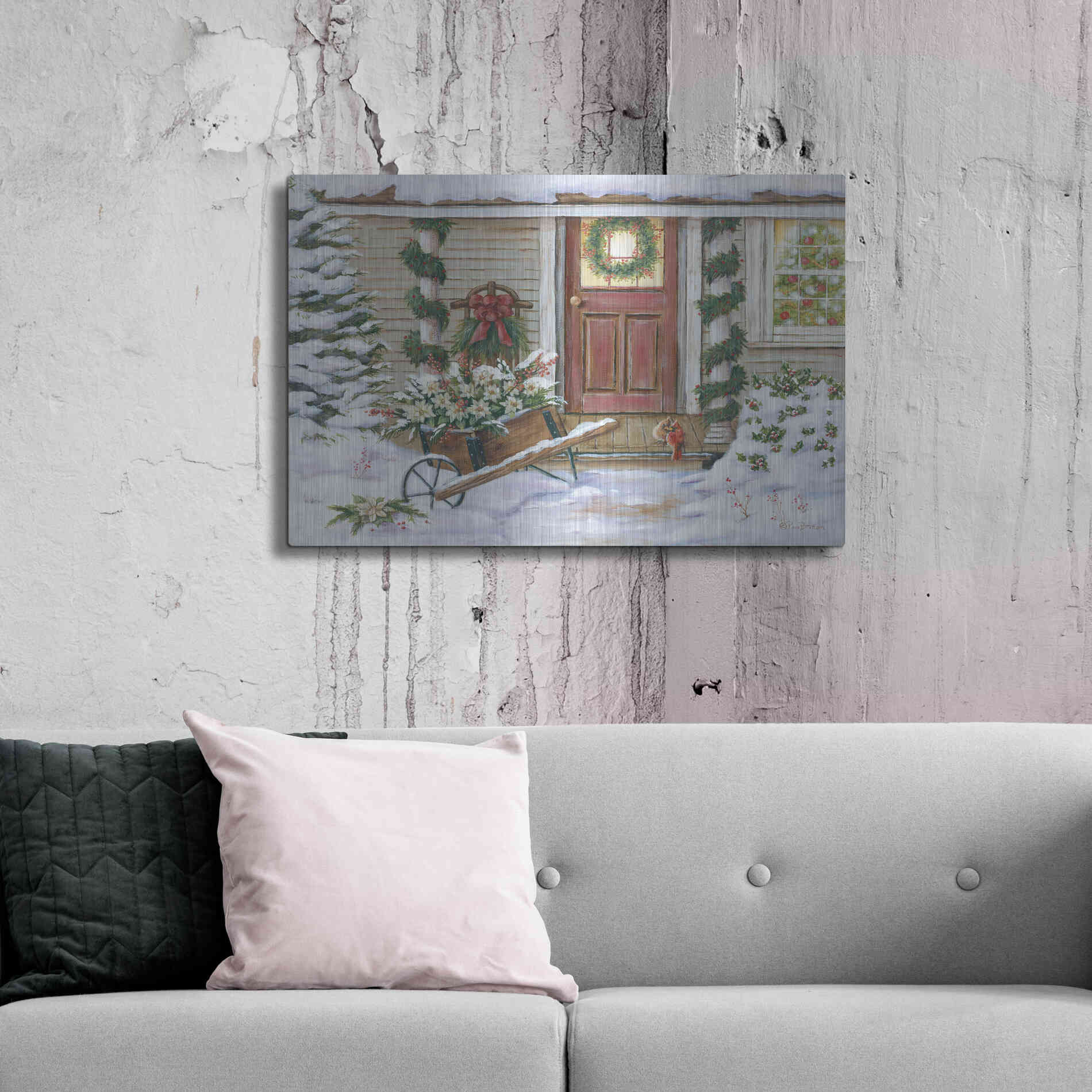 Luxe Metal Art 'Holiday Porch' by Pam Britton, Metal Wall Art,36x24