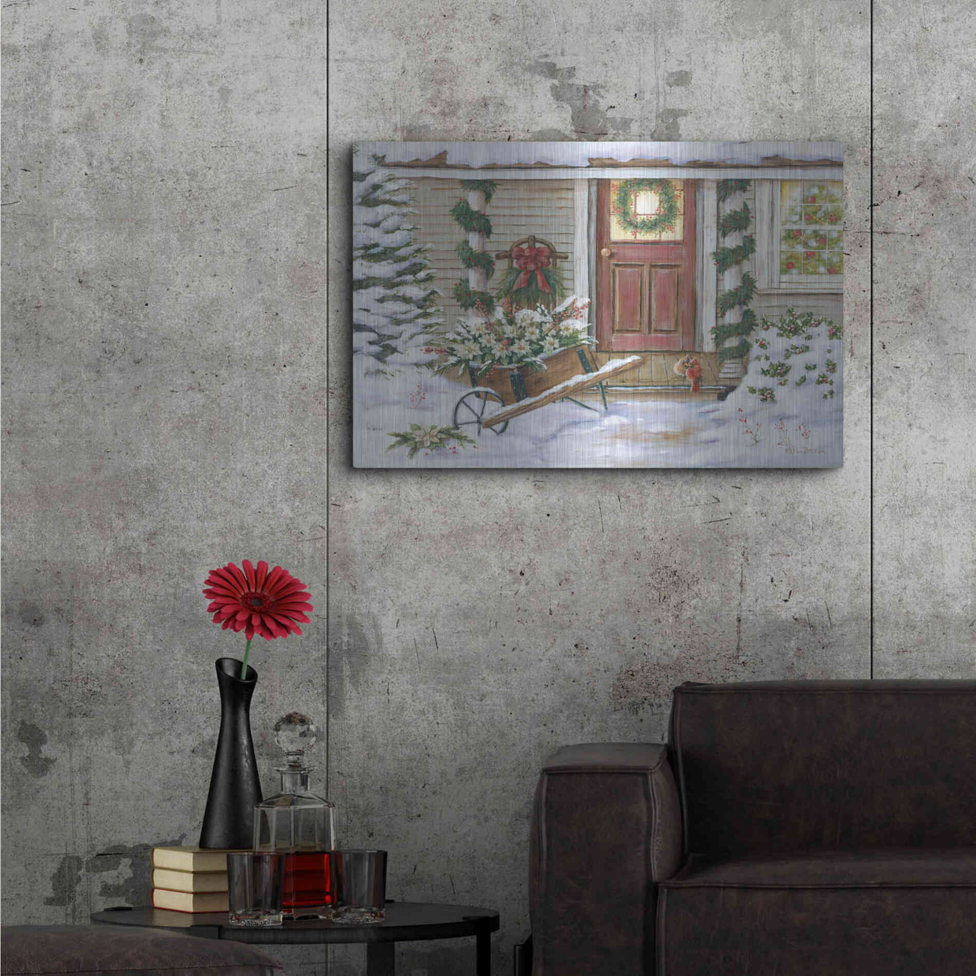 Luxe Metal Art 'Holiday Porch' by Pam Britton, Metal Wall Art,36x24