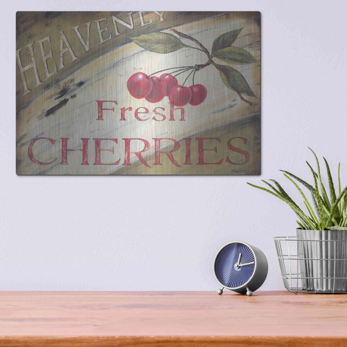 Luxe Metal Art 'Heavenly Cherries' by Pam Britton, Metal Wall Art,16x12