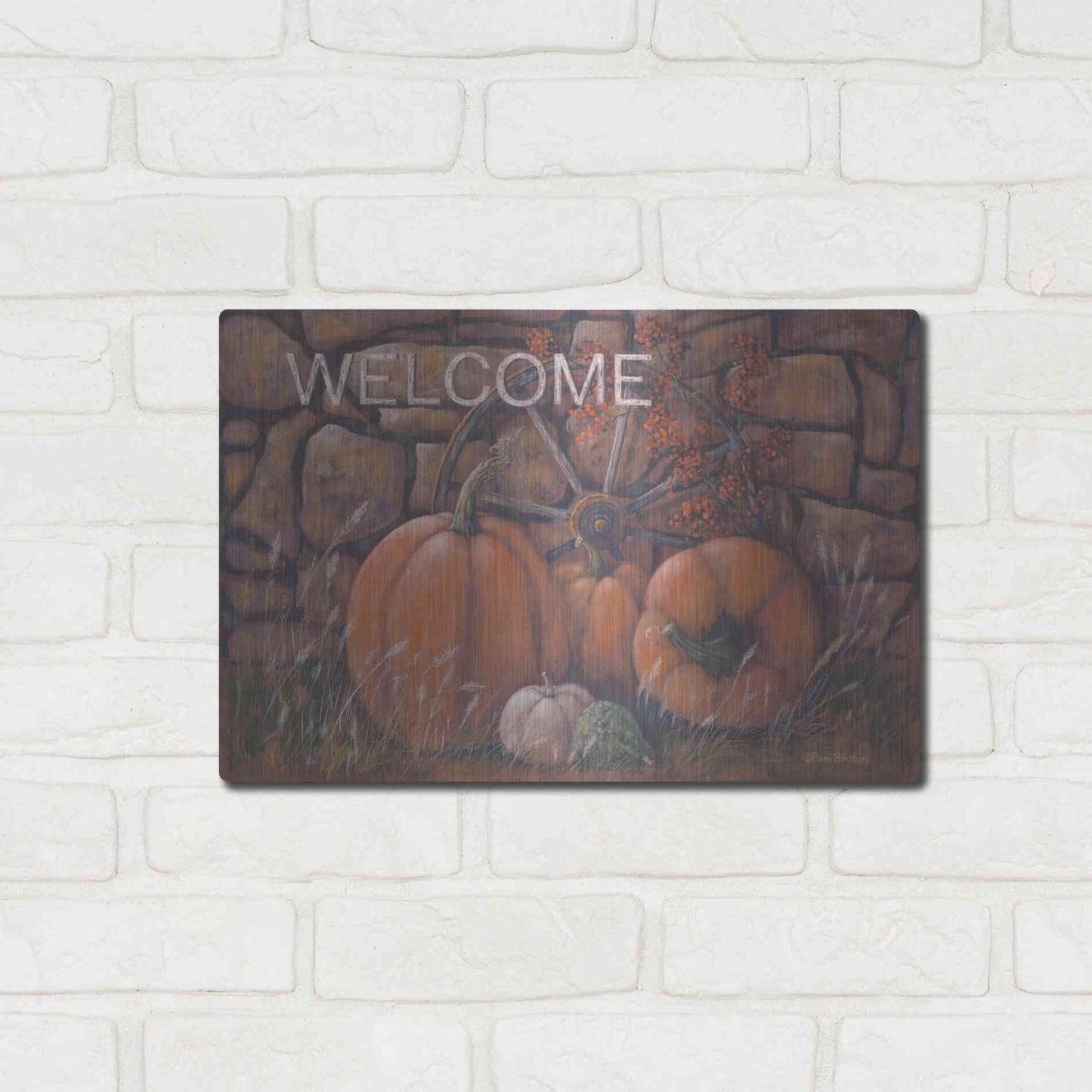 Luxe Metal Art 'Autumn Welcome' by Pam Britton, Metal Wall Art,16x12