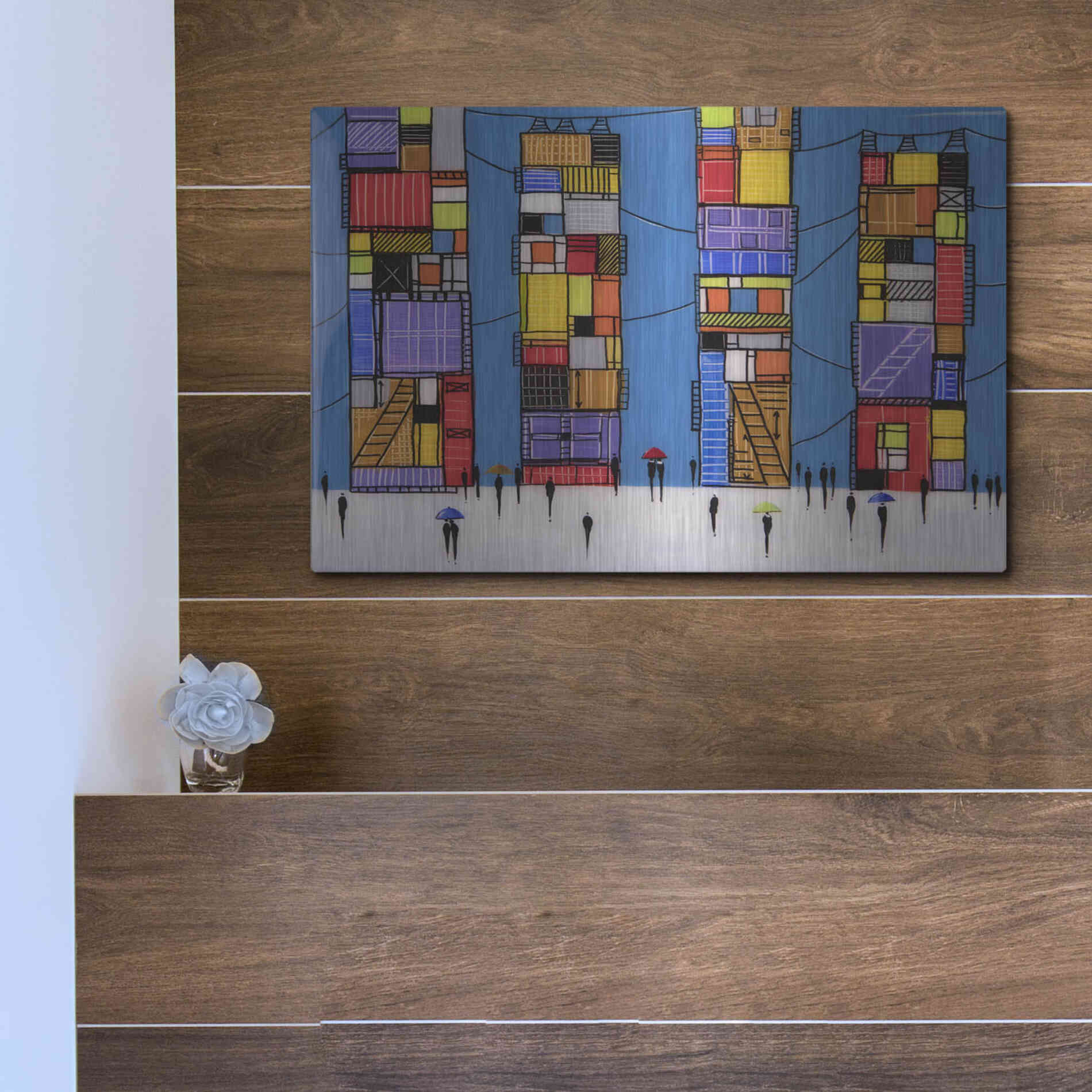 Luxe Metal Art 'Rainy Night Walk' by Ekaterina Ermilkina, Metal Wall Art,16x12