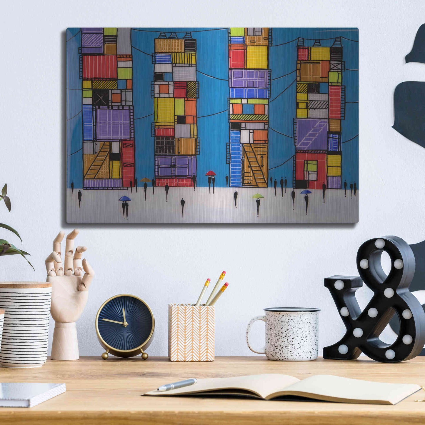 Luxe Metal Art 'Rainy Night Walk' by Ekaterina Ermilkina, Metal Wall Art,16x12