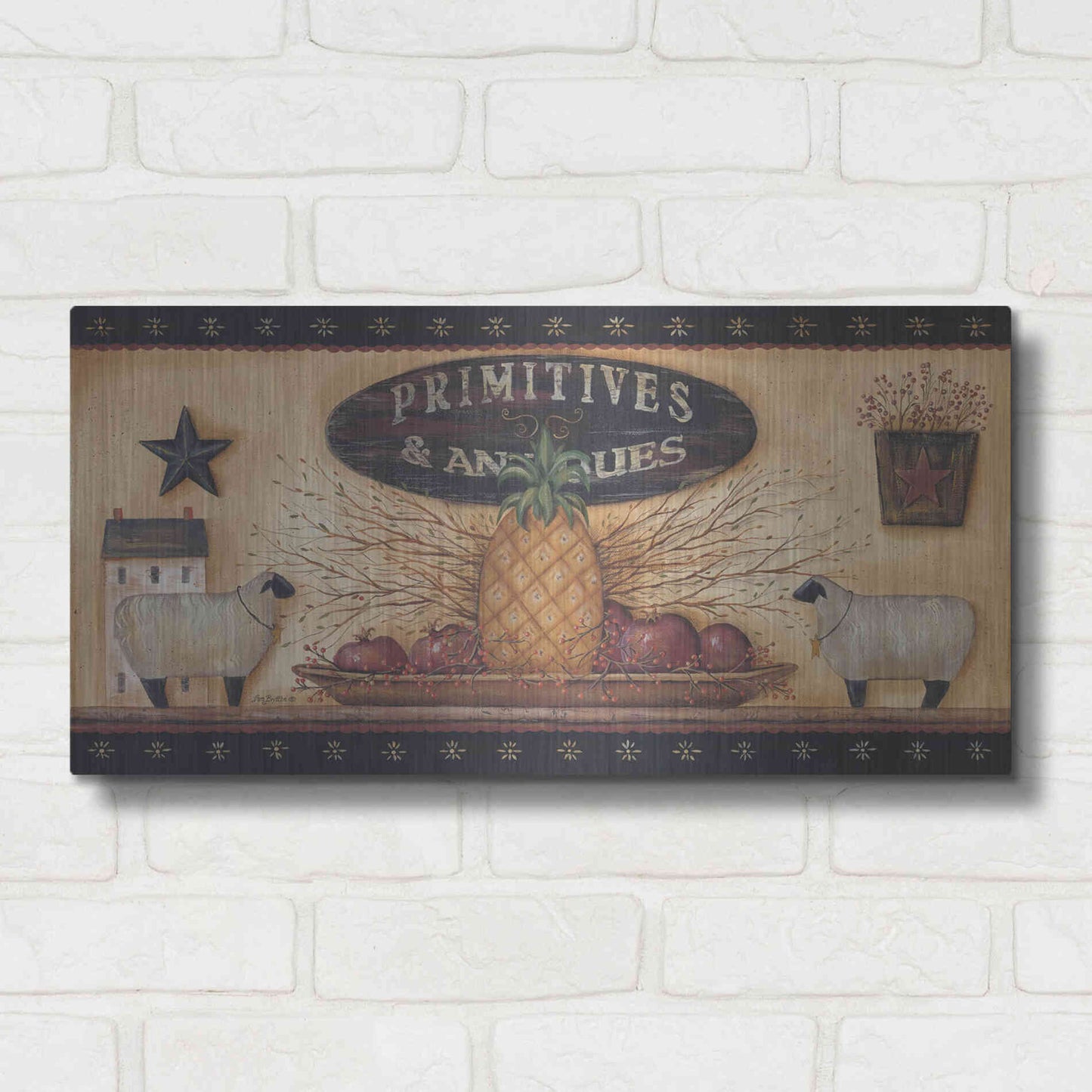 Luxe Metal Art 'Primitives & Antiques Shelf' by Pam Britton, Metal Wall Art,24x12