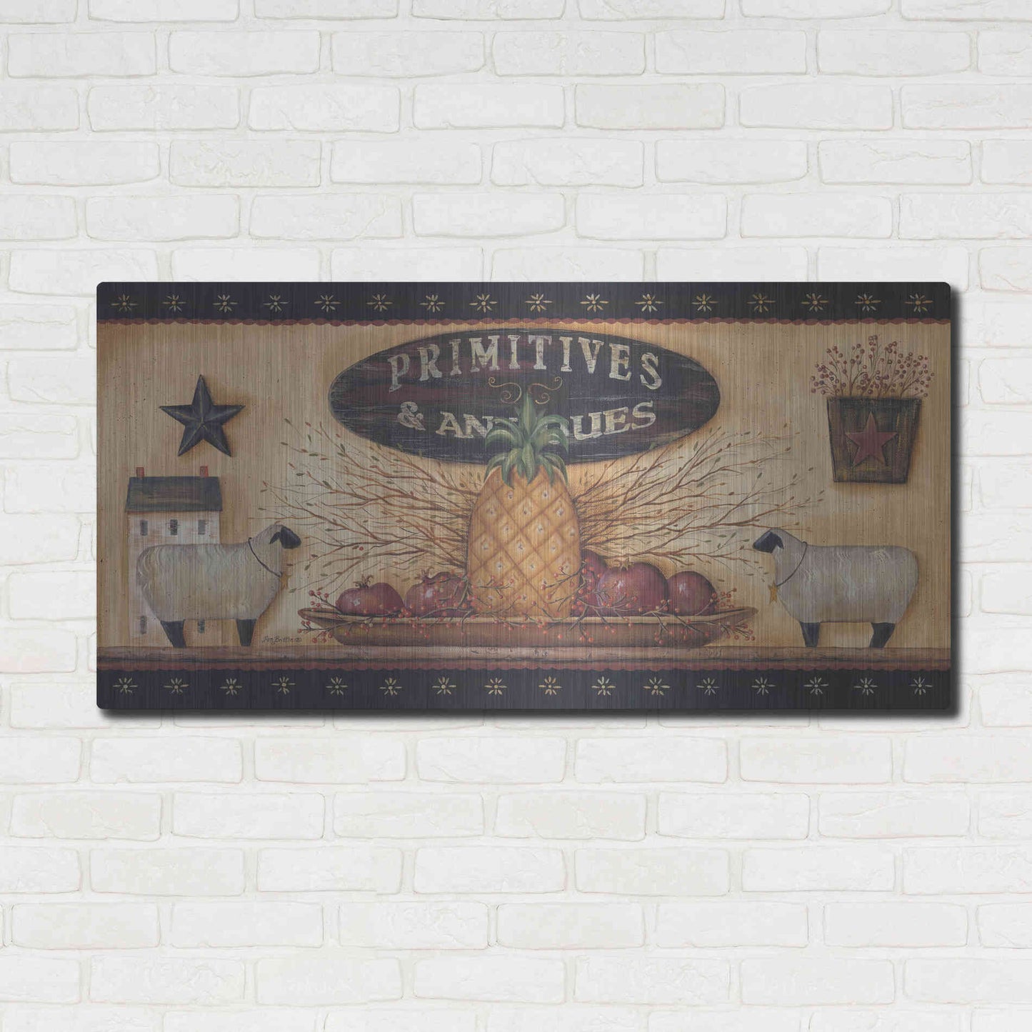 Luxe Metal Art 'Primitives & Antiques Shelf' by Pam Britton, Metal Wall Art,48x24
