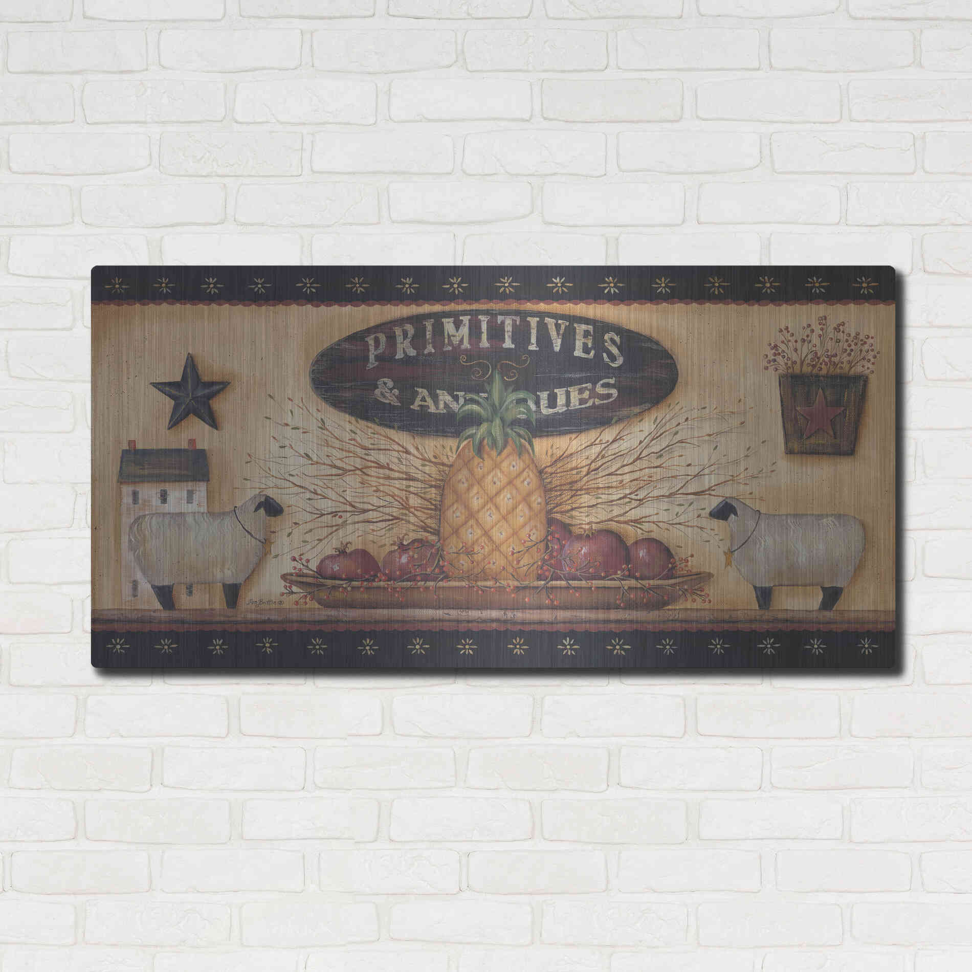 Luxe Metal Art 'Primitives & Antiques Shelf' by Pam Britton, Metal Wall Art,48x24